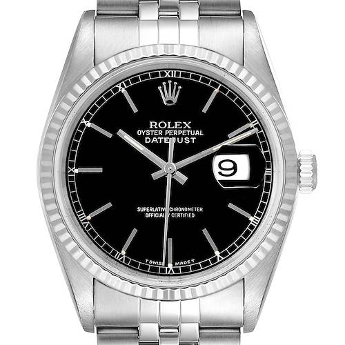 Photo of Rolex Datejust 36 Steel White Gold Black Dial Mens Watch 16234 Box Papers