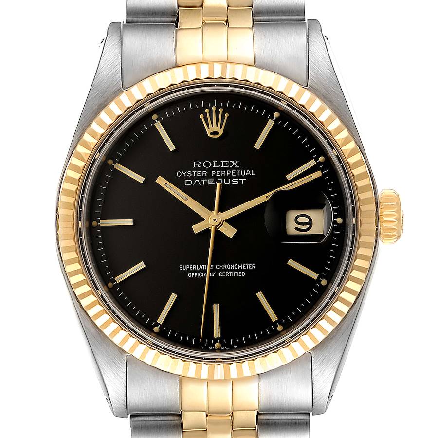 Rolex Datejust Black Dial Steel Yellow Gold Vintage Mens Watch 1601 SwissWatchExpo