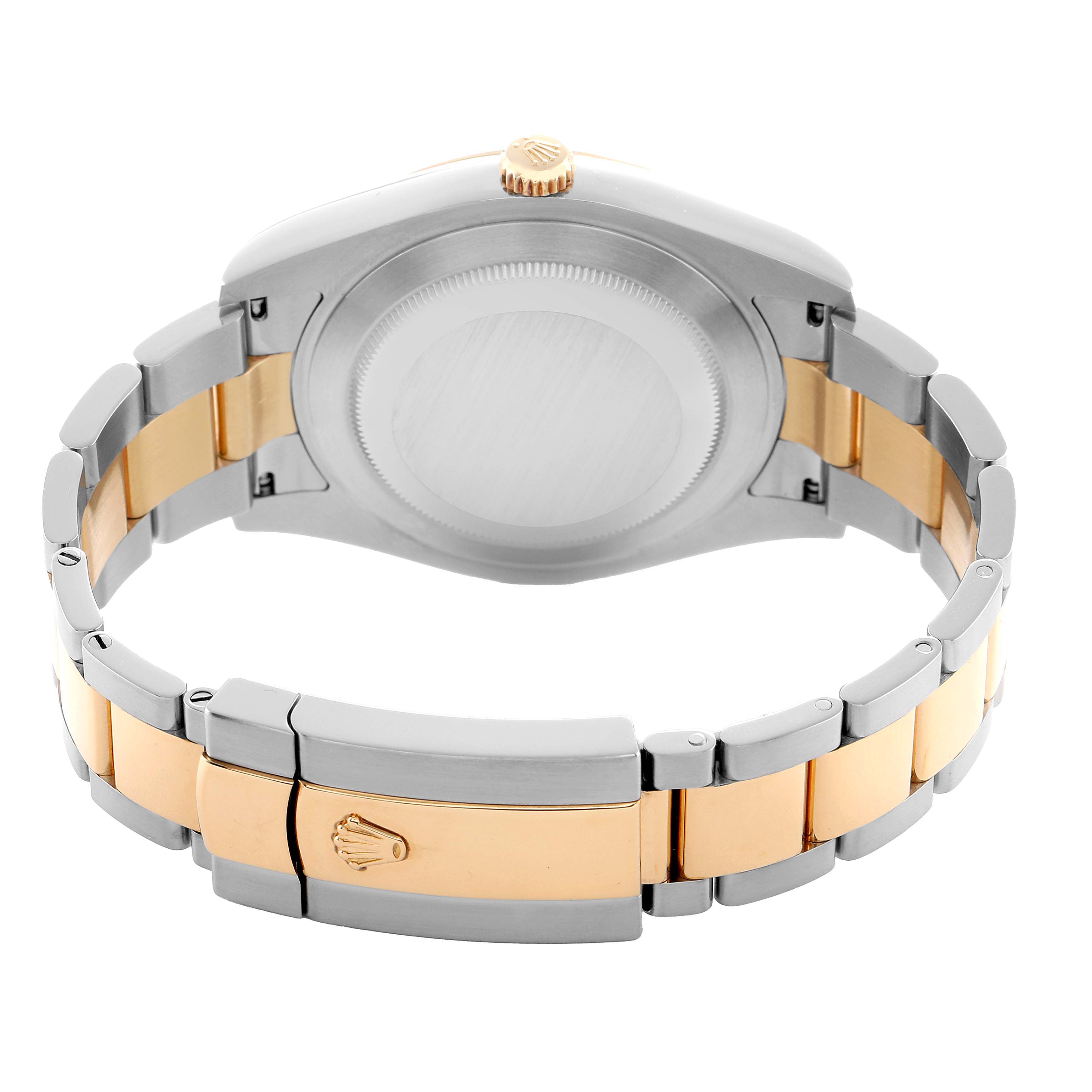The image shows the back of a Rolex Datejust 41 116333 Men's Steel and Gold (two tone) Champagne Dial, highlighting the bracelet, case back, and crown.