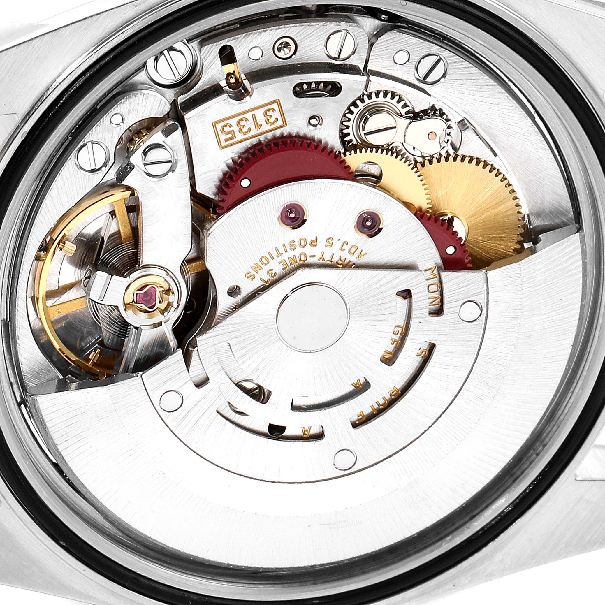 This image shows the internal movement of a Rolex Datejust 16234 Men's Stainless Steel Black Dial 16234 Men's Stainless Steel Black Dial watch from a detailed, close-up angle.