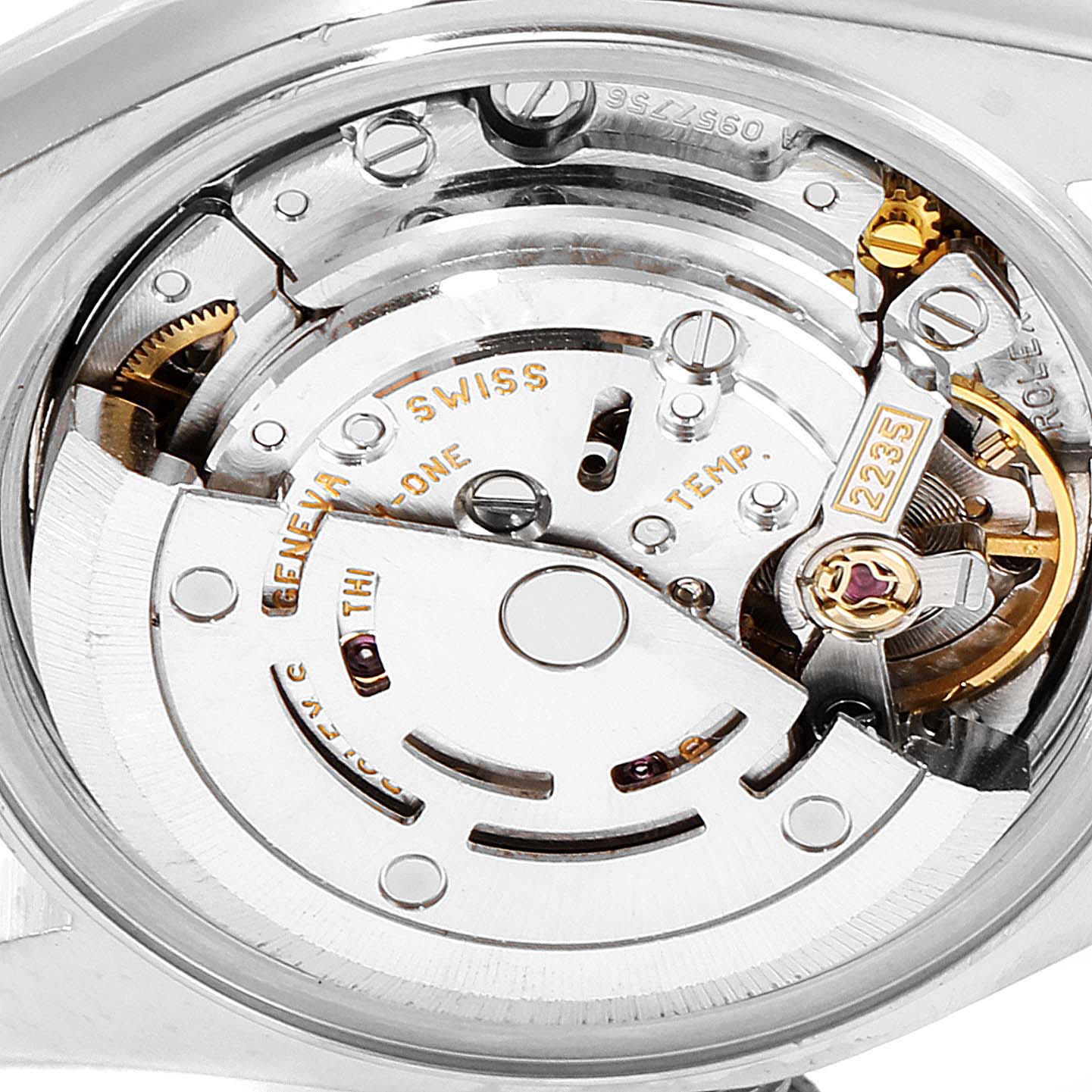 This image shows a close-up view of the Rolex Datejust 79173 Women
s Steel and Gold (two tone) Champagne Dial 79173 Women
s Steel and Gold (two tone) Champagne Dial watch
s internal automatic movement mechanism.