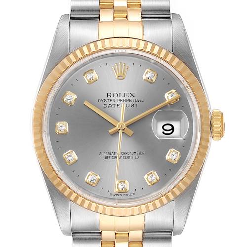 Photo of Rolex Datejust Steel Yellow Gold Slate Diamond Dial Mens Watch 16233 Box Papers