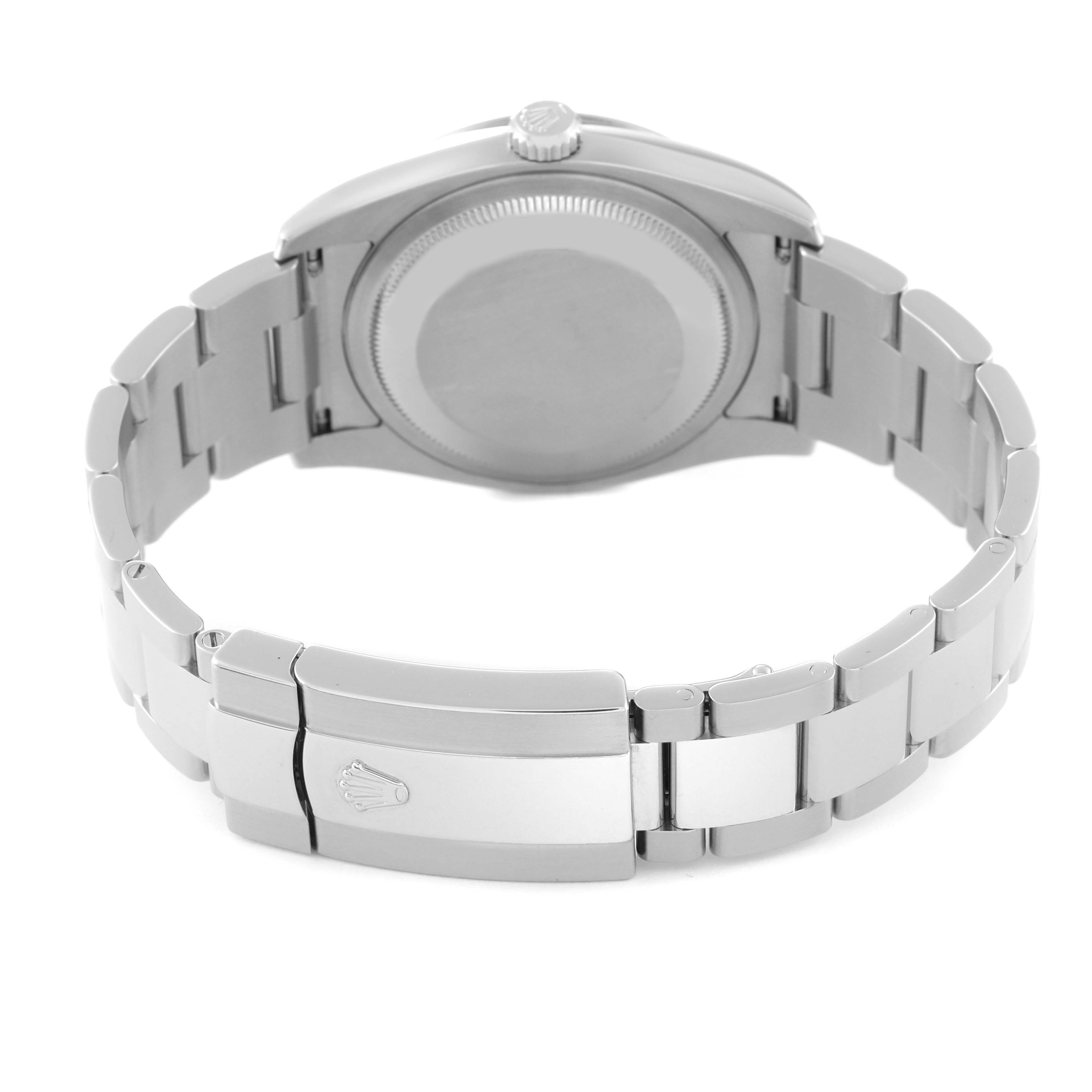 This image shows the back view of the Rolex Turn-o-Graph 116264 Men
s Stainless Steel Black Dial 116264 Men
s Stainless Steel Black Dial watch, highlighting its bracelet and clasp.