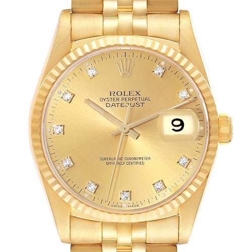 Photo of Rolex Datejust Yellow Gold Champagne Diamond Dial Mens Watch 16238