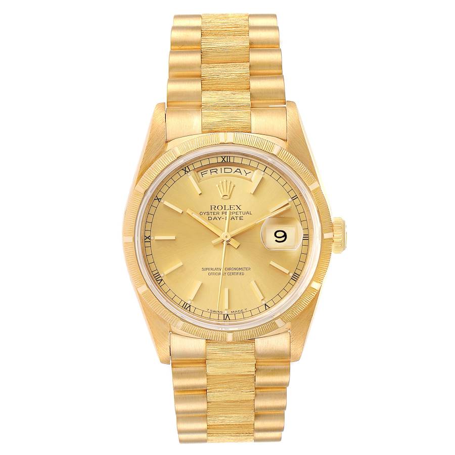 Rolex Day Date President 36mm Yellow Gold Bark Finish Watch 18248