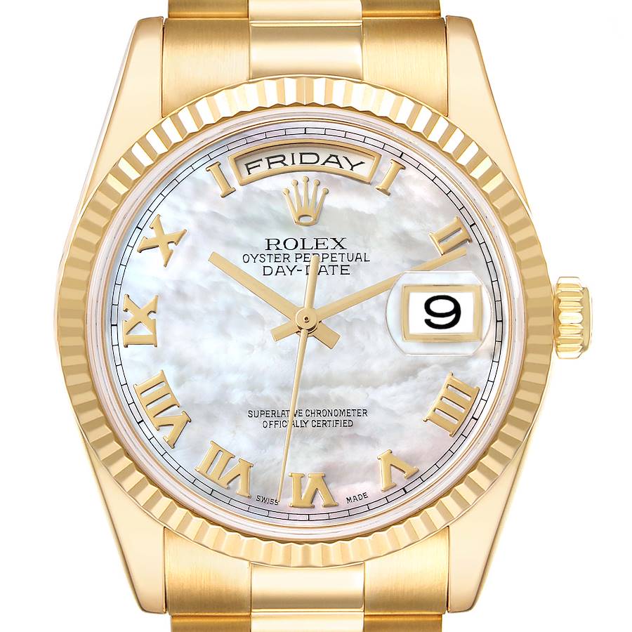 Rolex Day-Date President Yellow Gold Mother Of Pearl Dial Mens Watch 118238 SwissWatchExpo