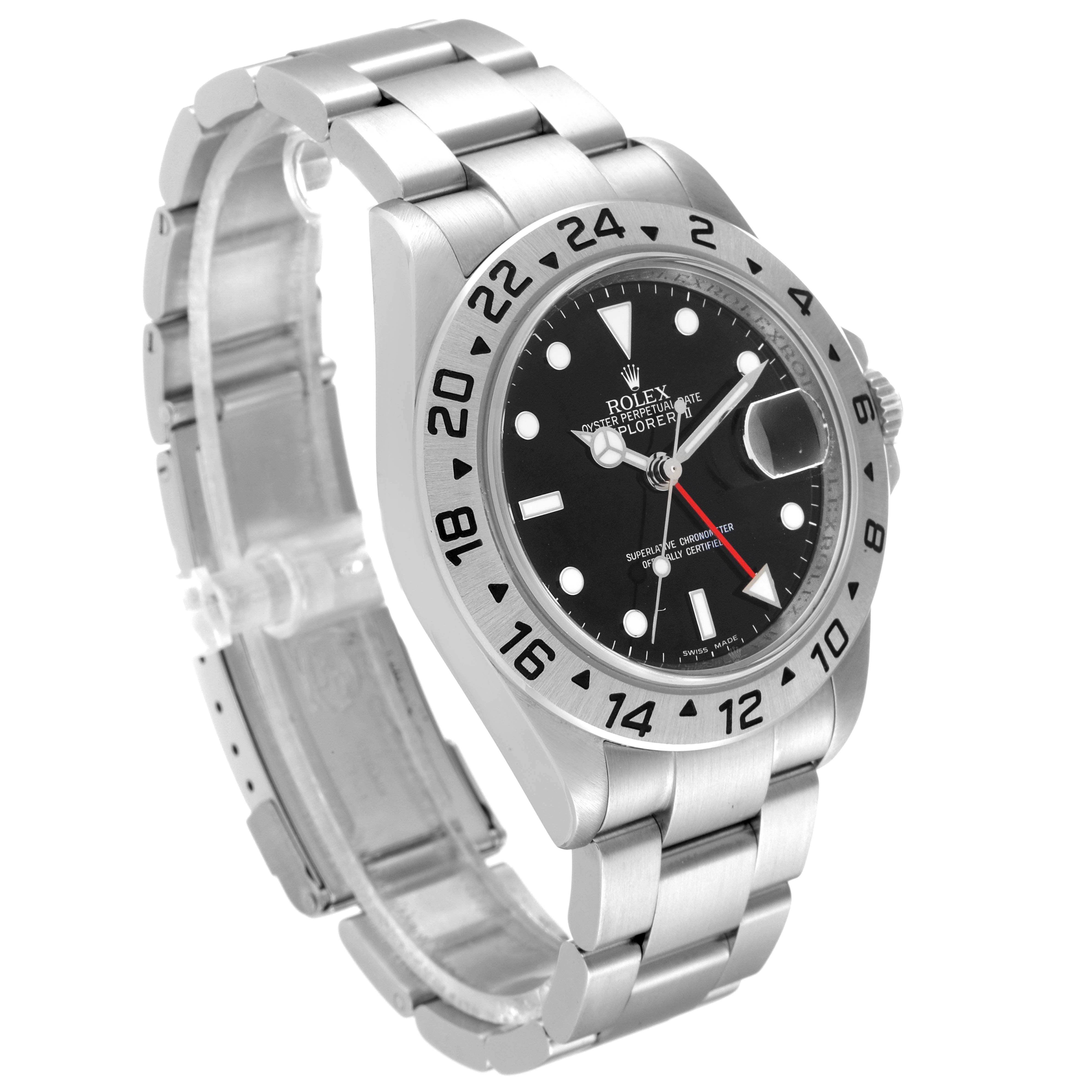 The Rolex Explorer 16570 Men
s Stainless Steel Black Dial 16570 Men
s Stainless Steel Black Dial model watch is shown at a three-quarter angle, highlighting the bezel, dial, and stainless steel bracelet.
