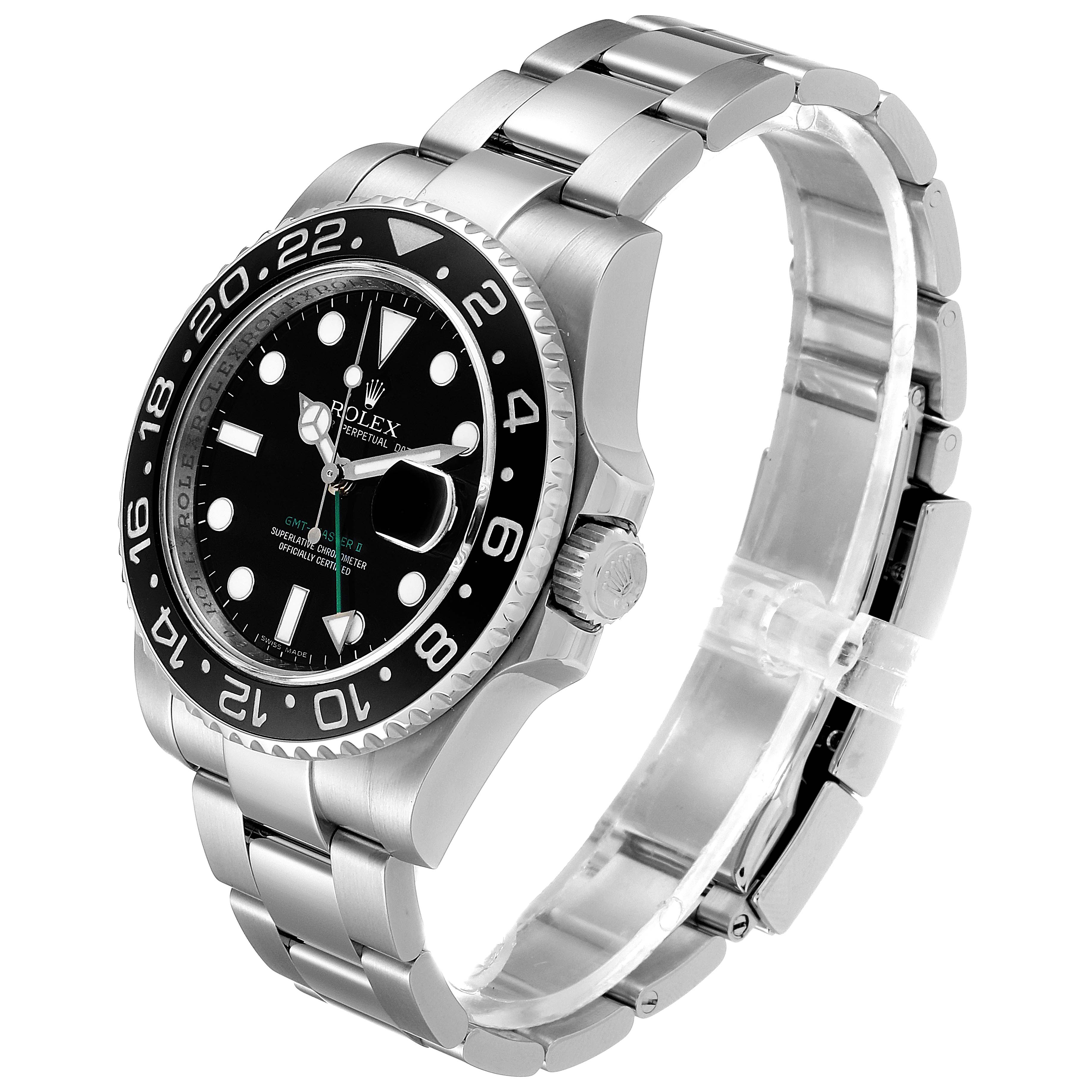 The image shows a side and front angle of a Rolex GMT-Master 116710 Men
s Stainless Steel Black Dial 116710 Men
s Stainless Steel Black Dial watch, highlighting its bezel, dial, and bracelet.
