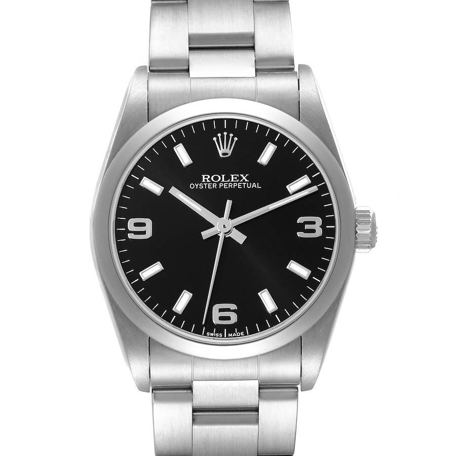 Rolex Oyster Perpetual Midsize Black Dial Steel Ladies Watch 77080 SwissWatchExpo