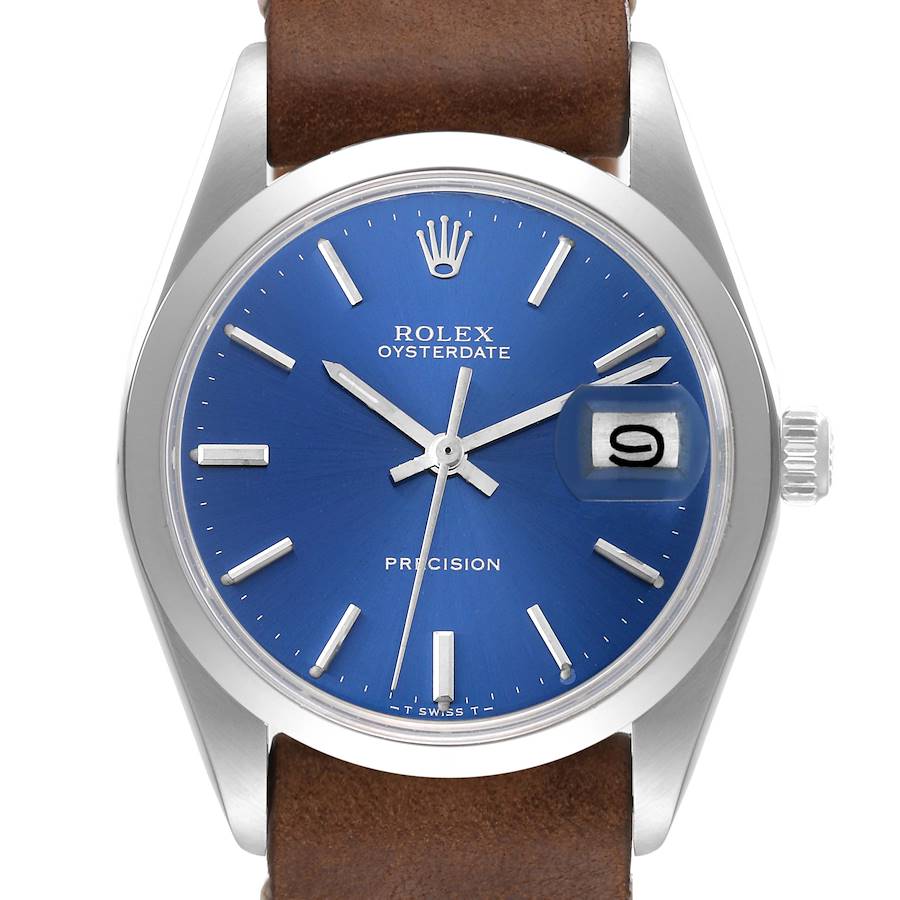 Rolex OysterDate Precision Blue Dial Steel Vintage Mens Watch 6694 SwissWatchExpo