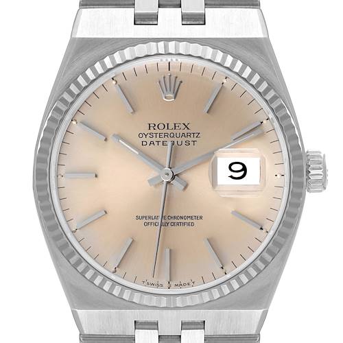 Photo of Rolex Oysterquartz Datejust Steel White Gold Mens Watch 17014 Box Papers