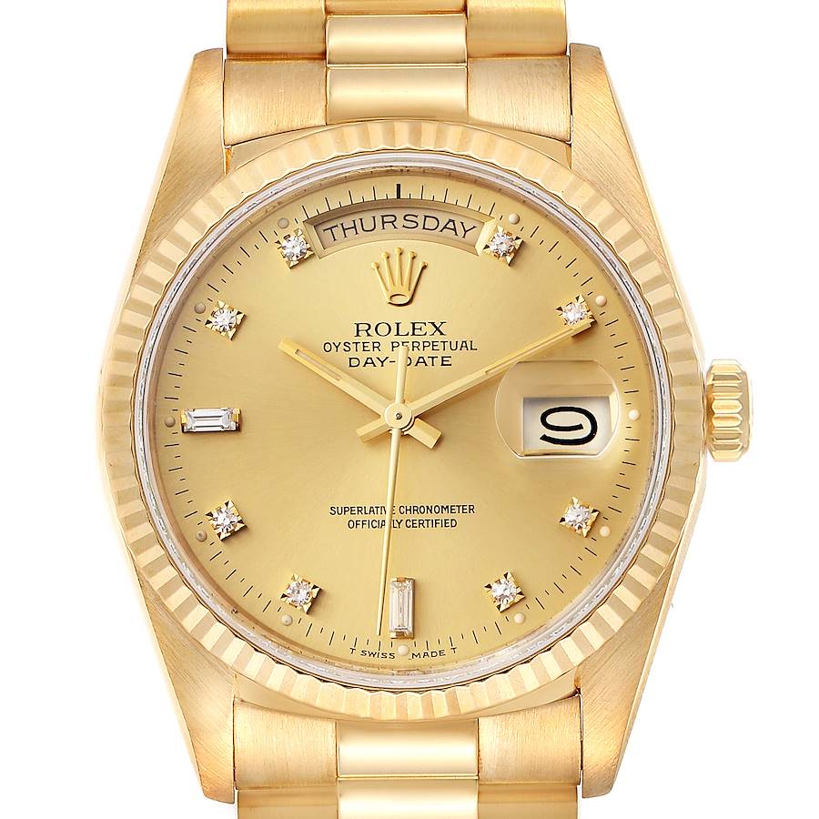 Rolex President Day-Date 36mm Yellow Gold Diamond Mens Watch 18238 Box ...