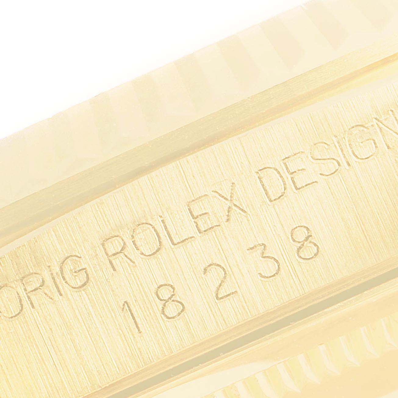 This image shows a close-up of the side engraving of the President model by Rolex, featuring its design and model number.