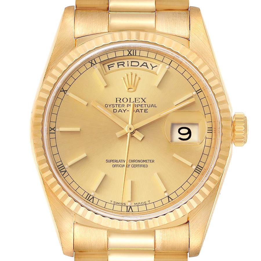 Rolex President Day-Date Yellow Gold Champagne Dial Mens Watch 18238 SwissWatchExpo