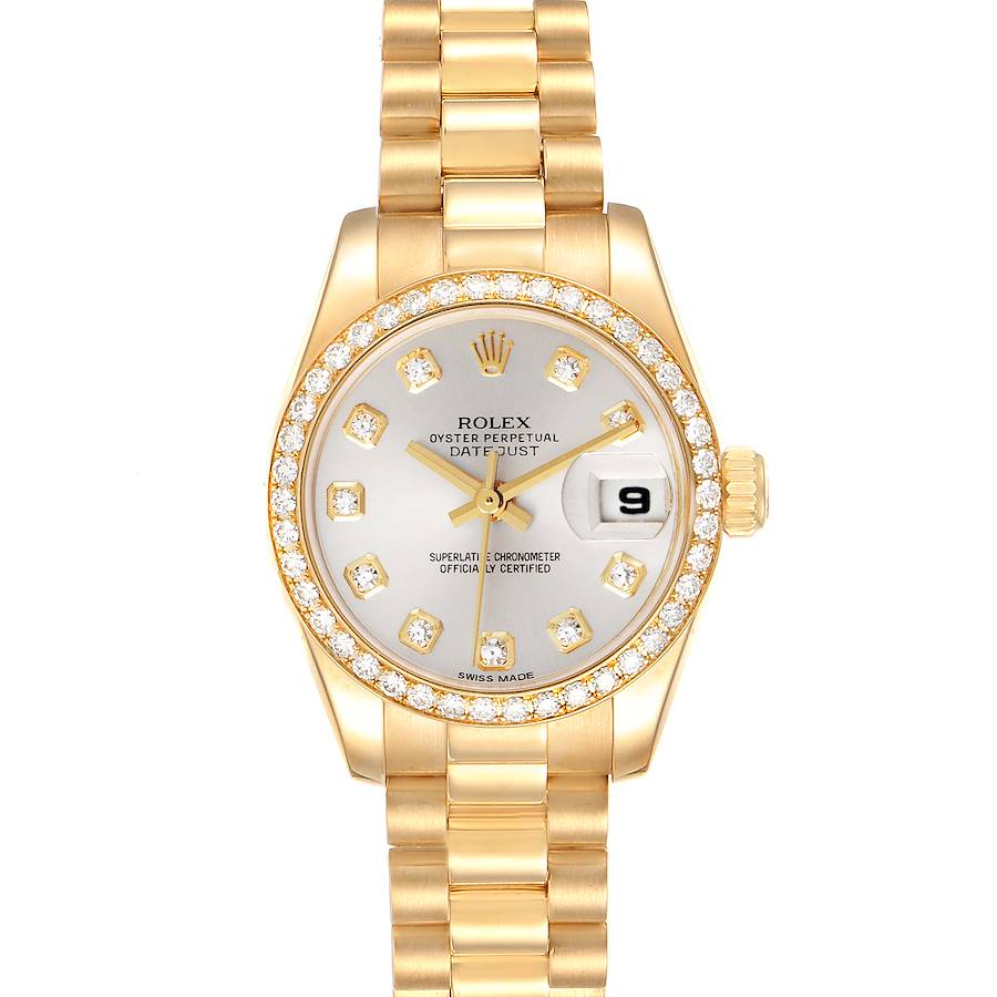Rolex President Yellow Gold Silver Dial Diamond Ladies Watch 179138 SwissWatchExpo