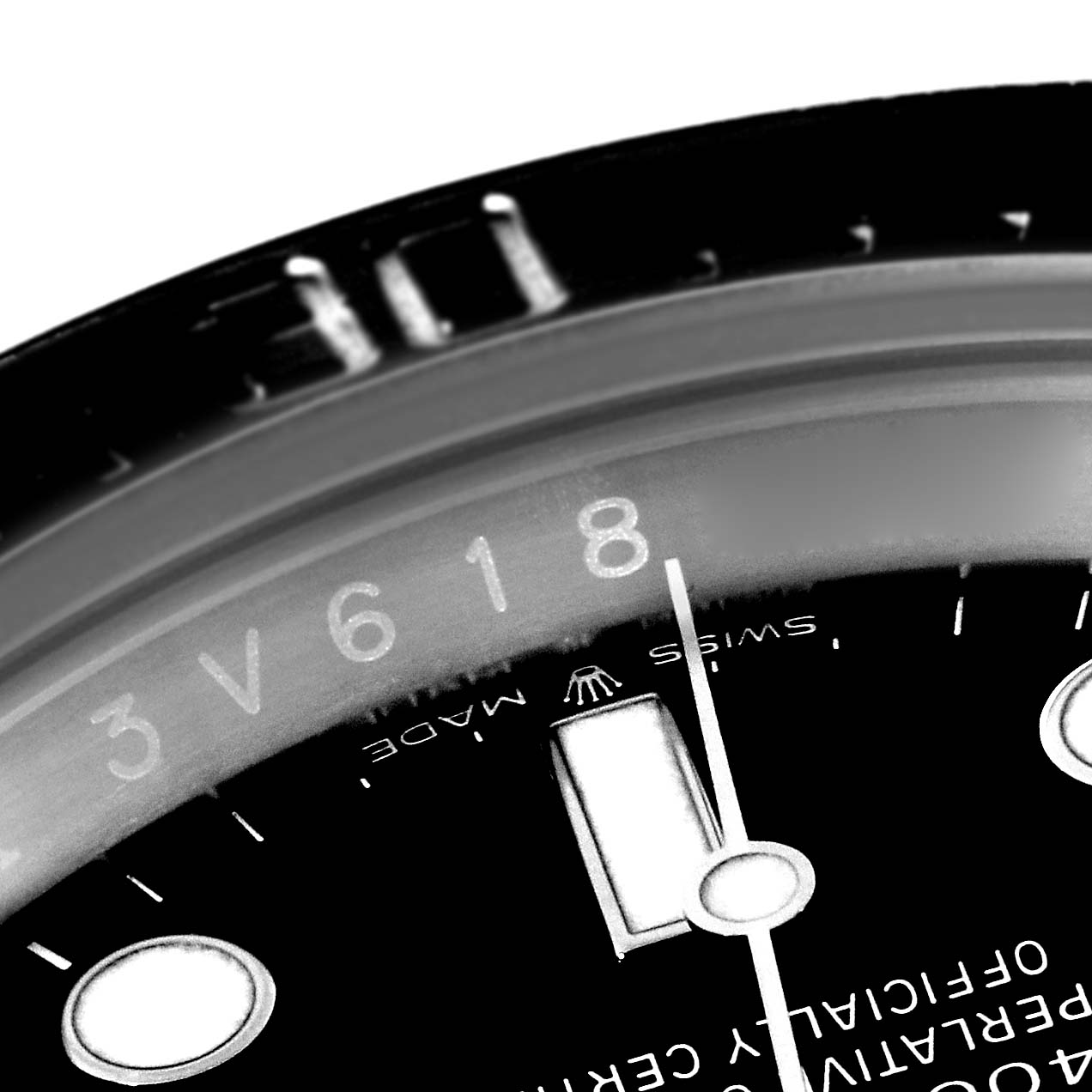 The image shows a close-up of the bezel and dial of the Rolex Sea-Dweller 126600 Men's Stainless Steel Black Dial 126600 Men's Stainless Steel Black Dial watch, highlighting the numbers and text.