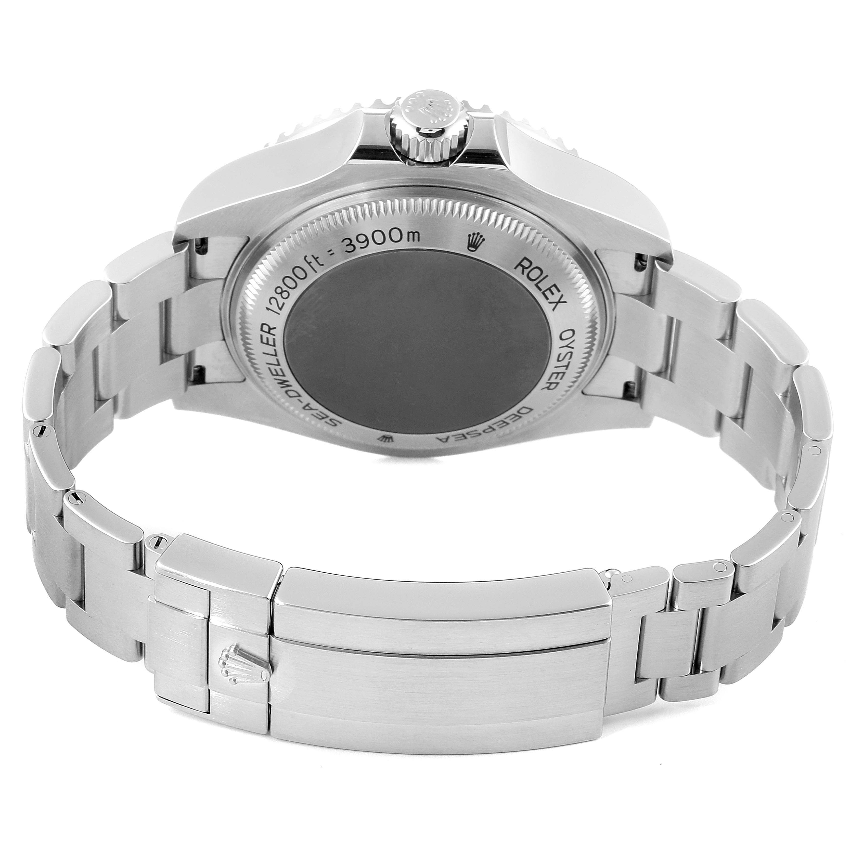 The image shows the back case and bracelet of a Rolex Sea-Dweller 126660 Men's Stainless Steel Blue Dial 126660 Men's Stainless Steel Blue Dial watch, with the clasp and links visible.