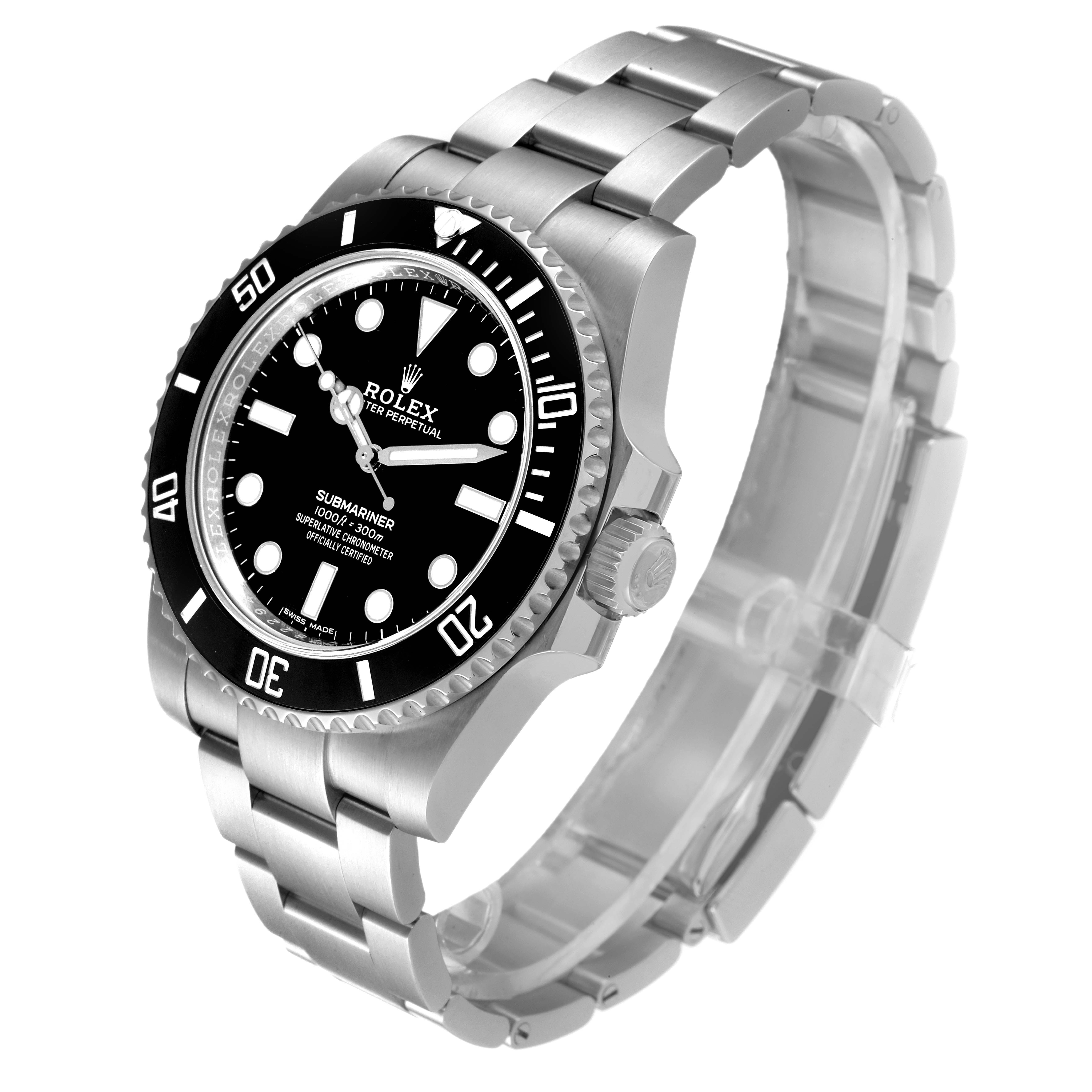 The image shows a Rolex Submariner 114060 Men
s Stainless Steel Black Dial 114060 Men
s Stainless Steel Black Dial watch at an angled view, featuring its face, bracelet, and bezel clearly.
