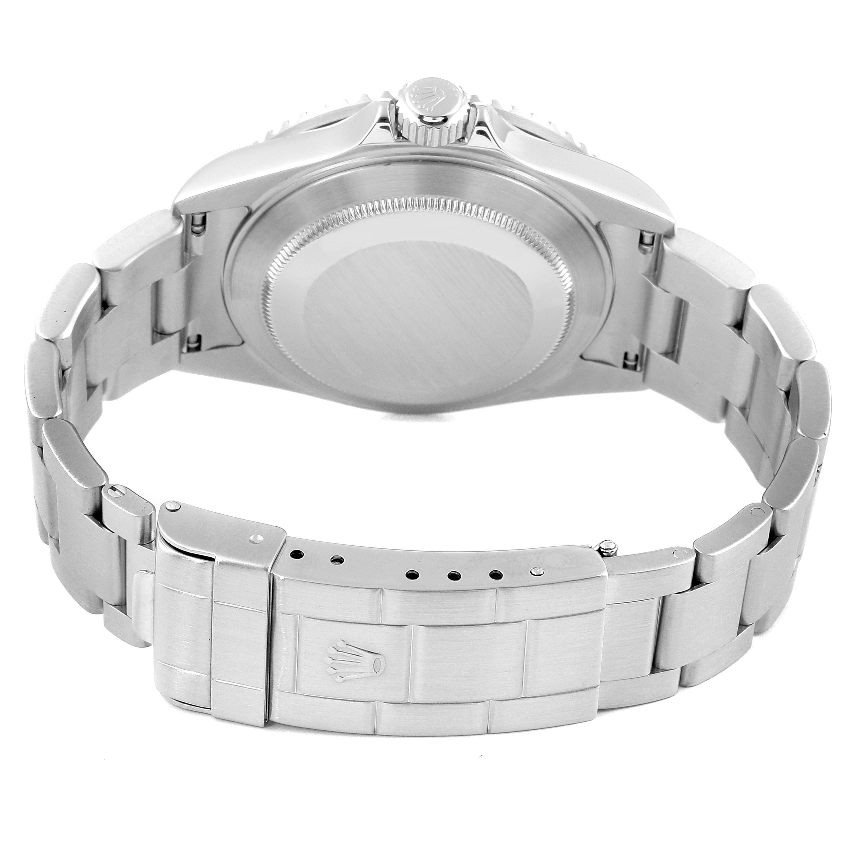 The image shows the back case and bracelet with clasp of a Rolex Submariner 16610 Men
s Stainless Steel Black Dial 16610 Men
s Stainless Steel Black Dial watch, viewed from the rear.