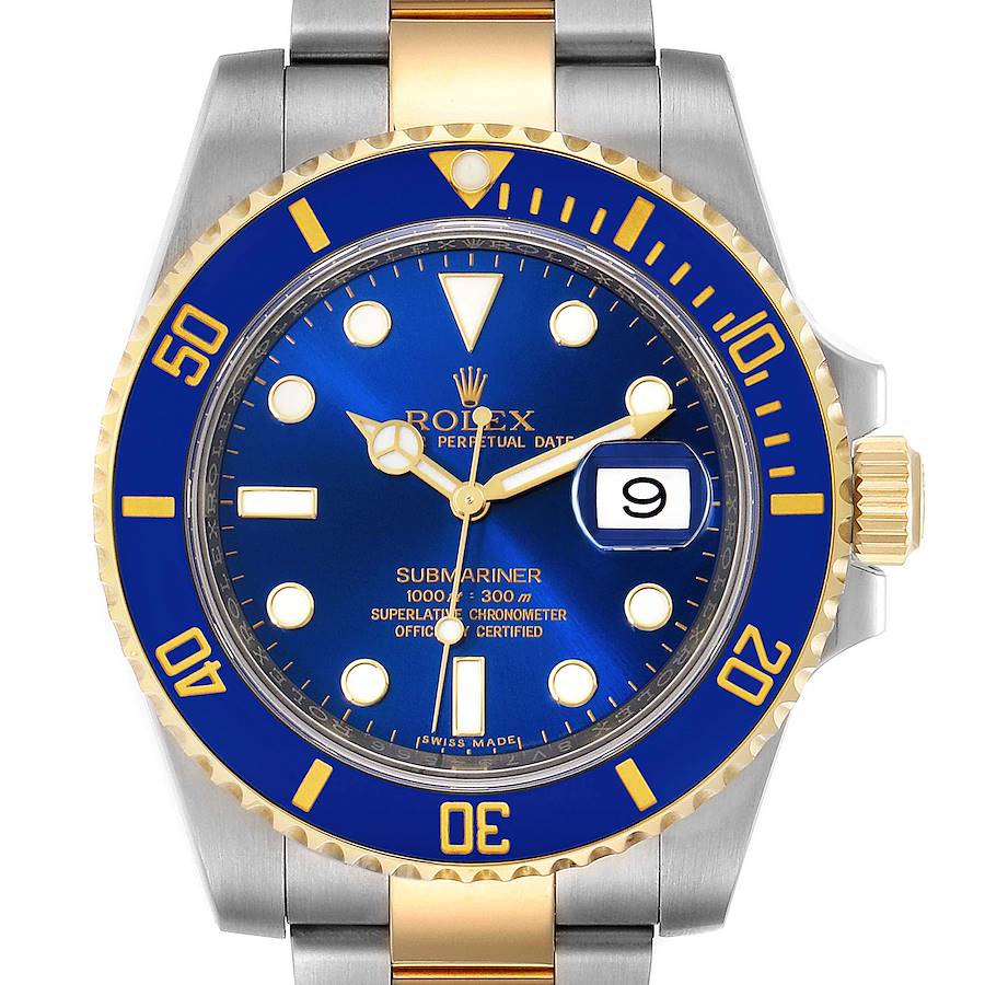 Rolex Submariner Steel 18K Yellow Gold Blue Dial Mens Watch 116613 Box ...