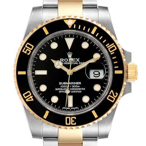 Photo of Rolex Submariner Steel Yellow Gold Black Dial Automatic Mens Watch 116613 Box Card