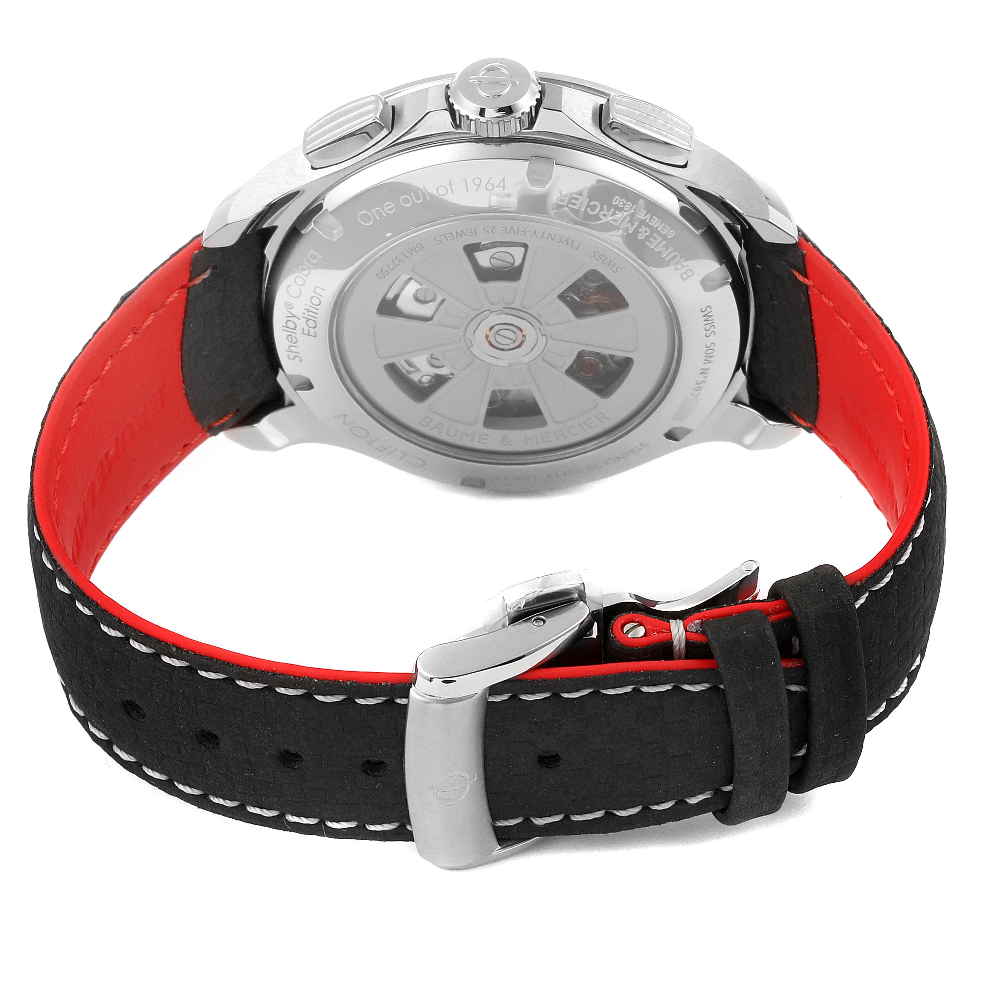 The image shows the back view of the Baume & Mercier Clifton M0A10343 Men's Stainless Steel Blue Dial M0A10343 Men's Stainless Steel Blue Dial model, highlighting its buckle and strap.