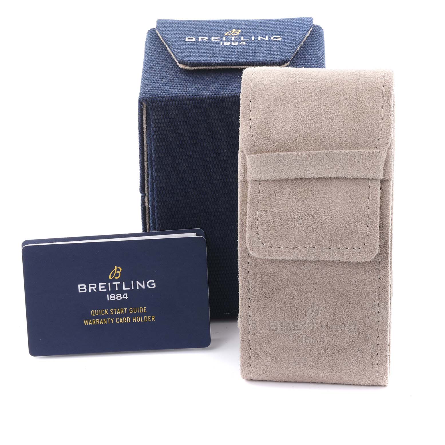 The image shows the packaging for a Breitling Superocean A17375 Men's Stainless Steel White Dial A17375 Men's Stainless Steel White Dial, including a case, card holder, and box.