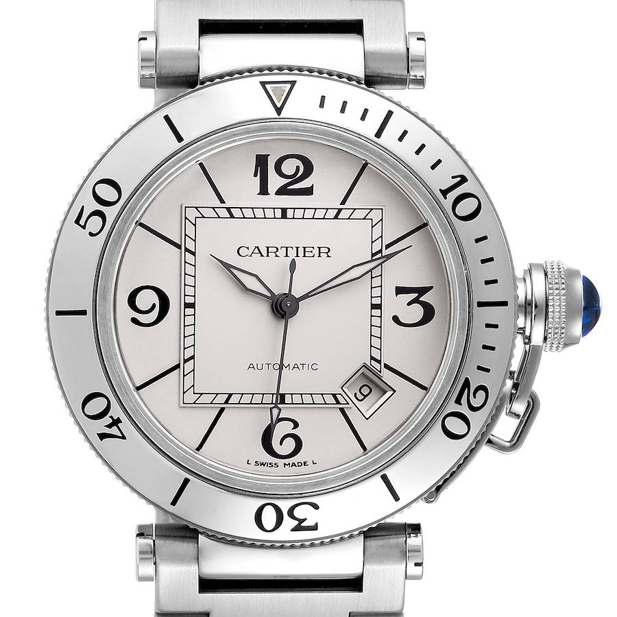 Cartier Pasha Seatimer Stainless Steel Silver Dial Mens Watch W31080M7 SwissWatchExpo