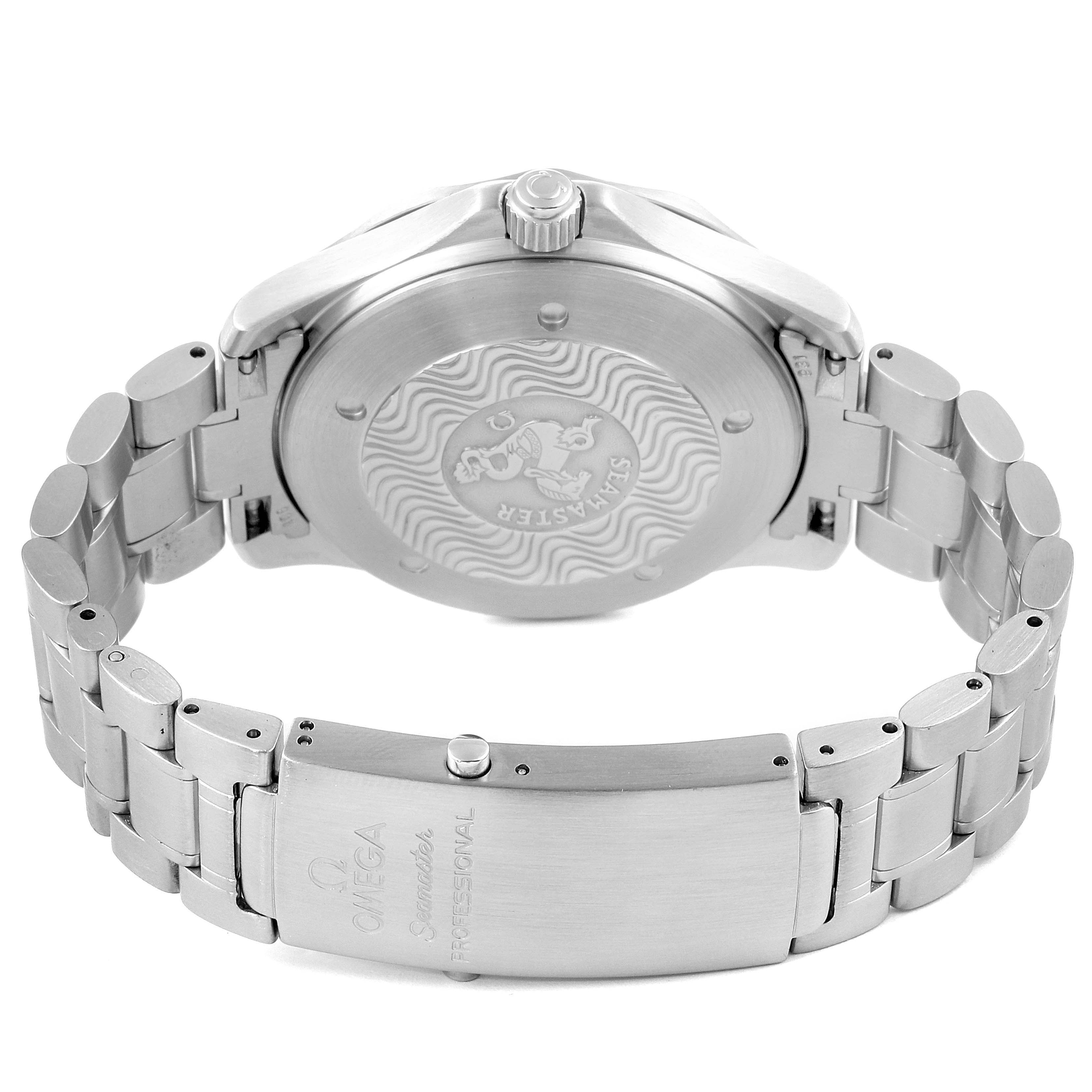 This image shows the back case and bracelet of an Omega Seamaster 2538.20.00 Men's Stainless Steel White Dial 2538.20.00 Men's Stainless Steel White Dial watch.