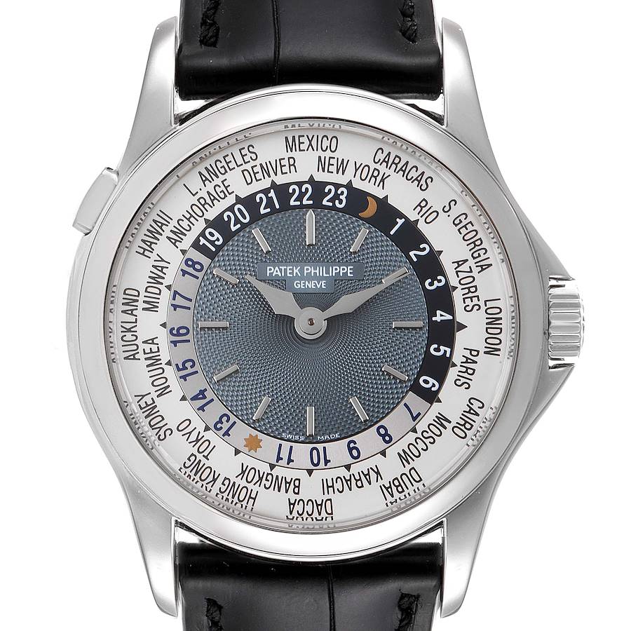 Patek Philippe World Time Complications Platinum Watch 5110 Box Papers SwissWatchExpo
