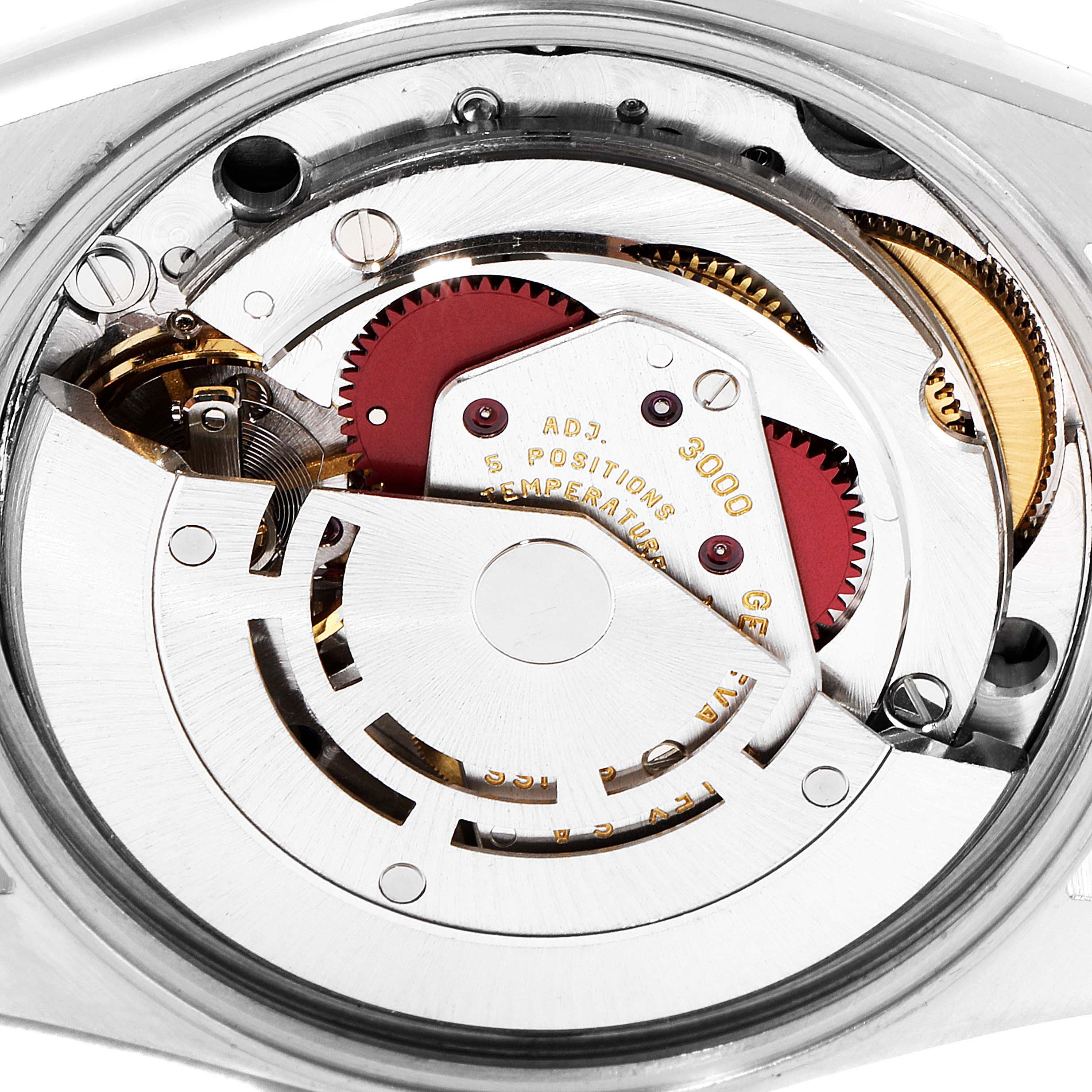 This image shows the close-up of the internal movement mechanism of a Rolex Air-King 14000 Men's Stainless Steel White Dial 14000 Men's Stainless Steel White Dial watch, viewed from the back.