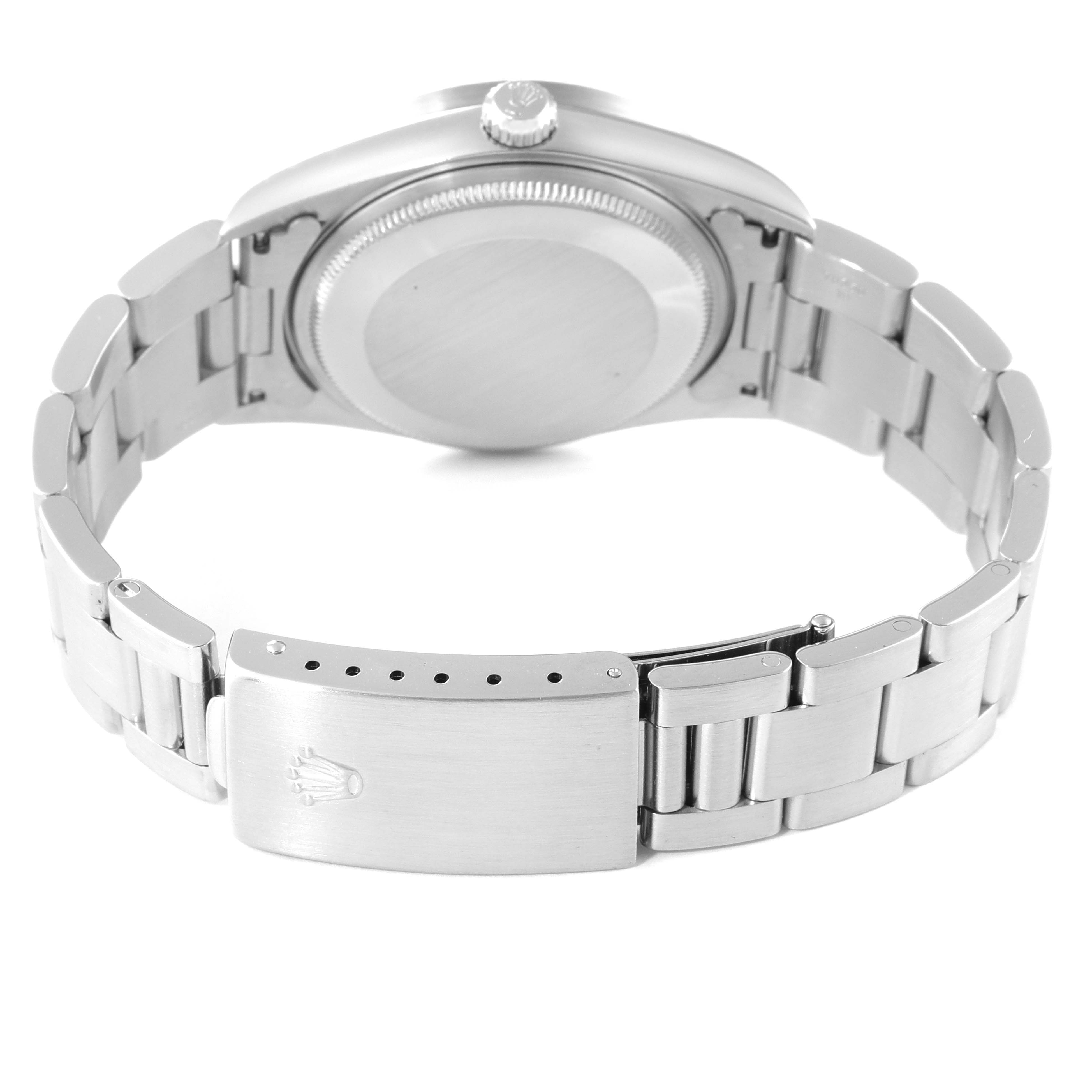 The image shows the back view and bracelet clasp of a Rolex Air-King 14010 Men's Stainless Steel Silver Dial 14010 Men's Stainless Steel Silver Dial watch.