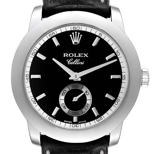 Photo of Rolex Cellini Cellinium 35mm Platinum Black Dial Mens Watch 5241 Box Card