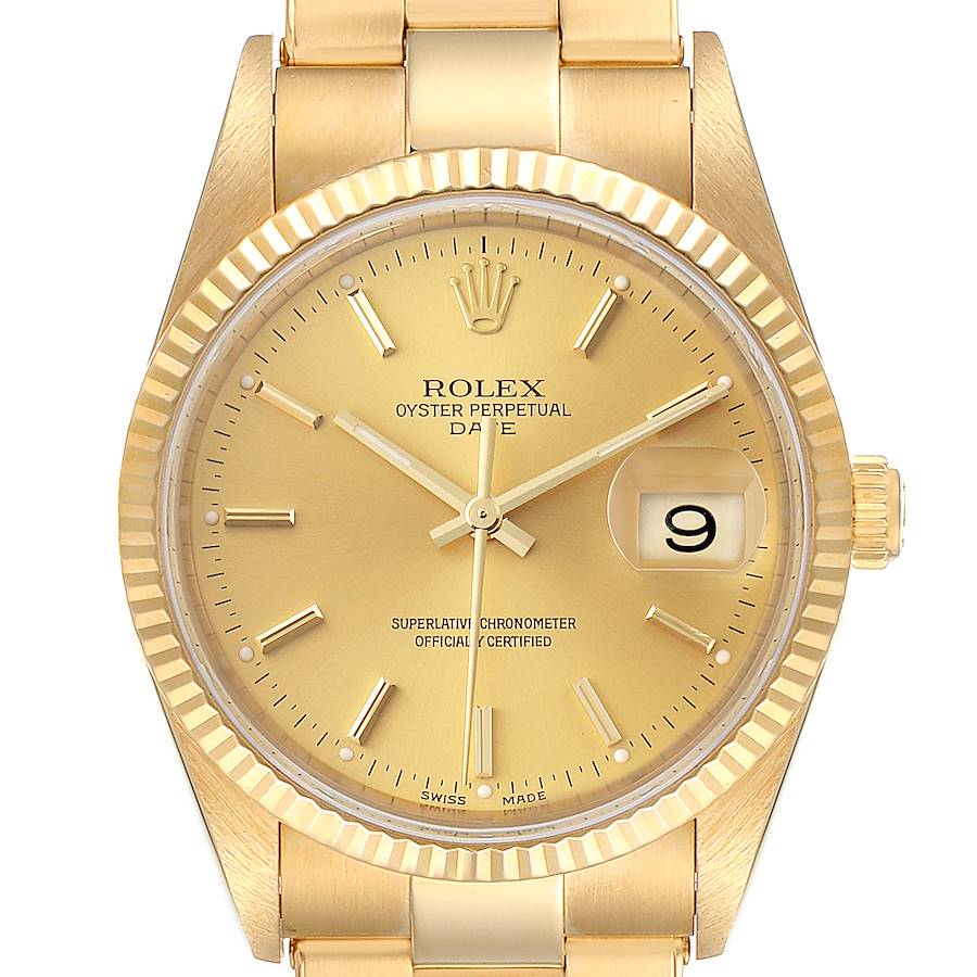 Rolex Date Yellow Gold Oyster Bracelet Mens Watch 15238 Box SwissWatchExpo