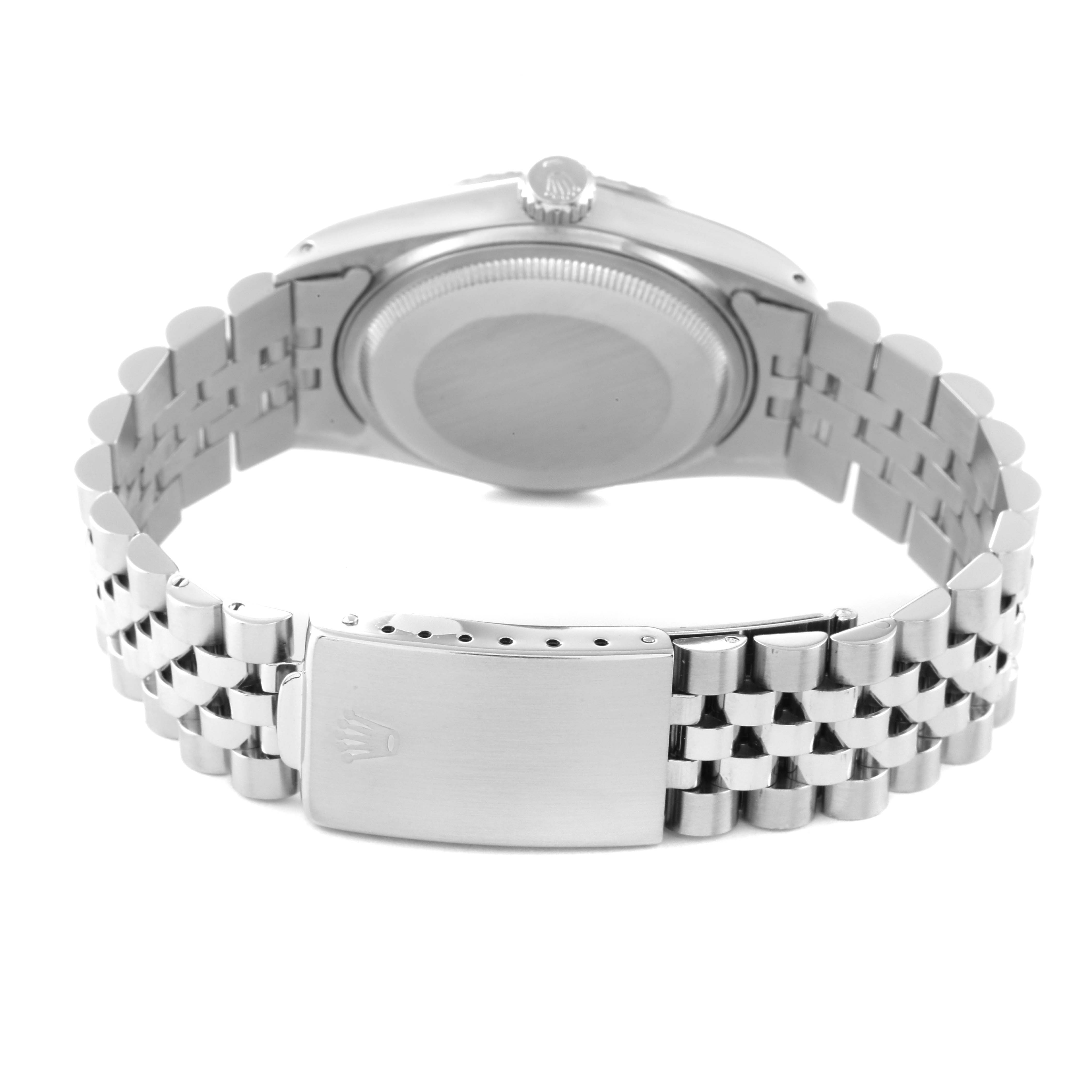 The image shows the back view of the Rolex Vintage Collection 16030 Men's Stainless Steel White Dial 16030 Men's Stainless Steel White Dial model, highlighting the bracelet and clasp.