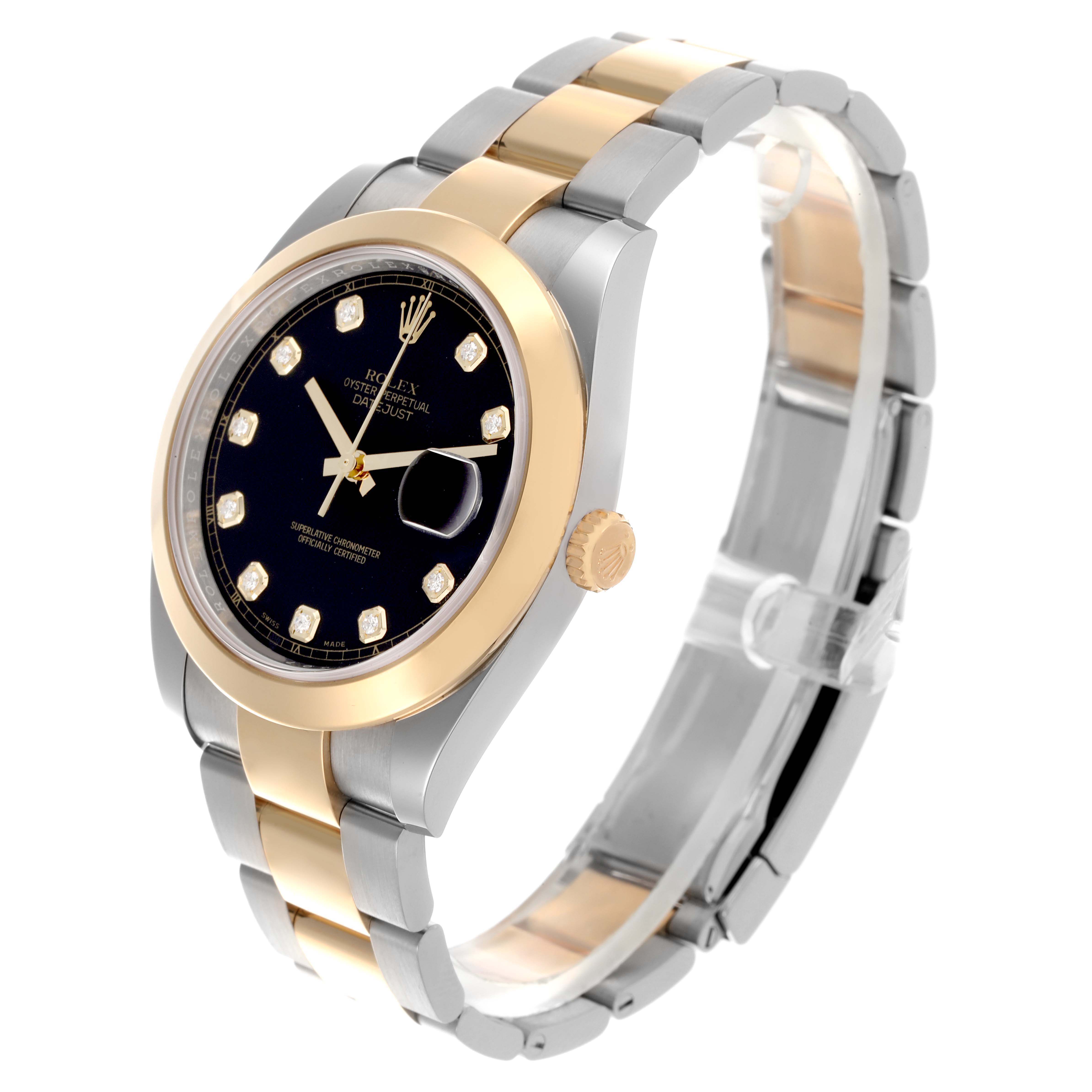 The Rolex Datejust 41 126303 Men
s Steel and Gold (two tone) Black Dial 126303 Men
s Steel and Gold (two tone) Black Dial watch is shown at a slight angle, displaying the face, bezel, crown, and part of the bracelet.
