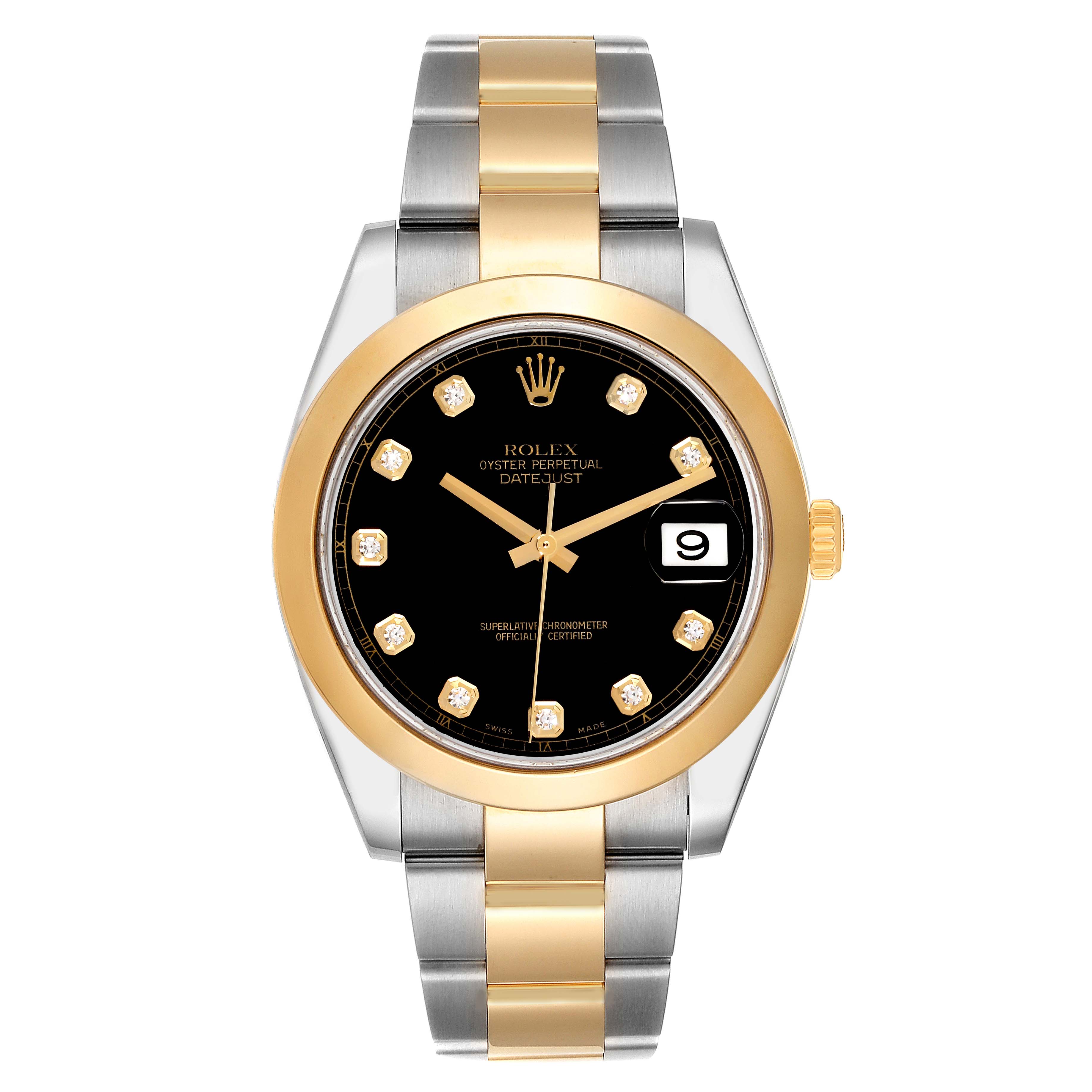 The Rolex Datejust 41 126303 Men
s Steel and Gold (two tone) Black Dial 126303 Men
s Steel and Gold (two tone) Black Dial watch is shown from the front, displaying the dial, bezel, and bracelet.