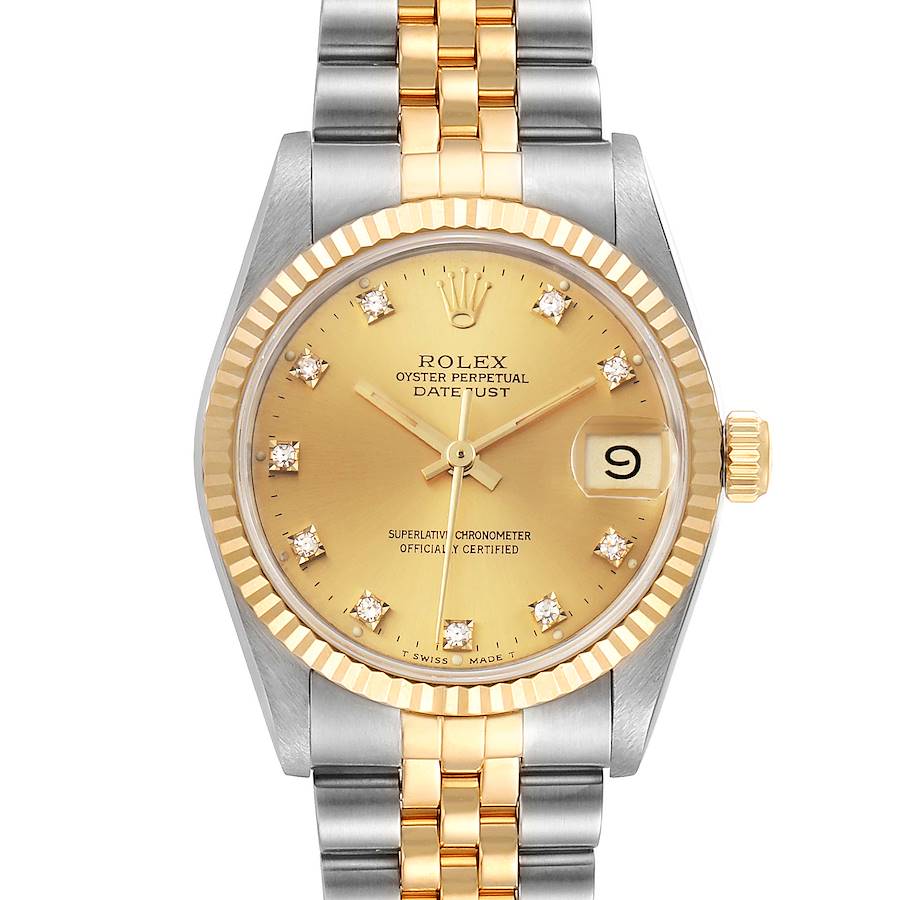 Rolex Datejust Midsize 31 Steel Yellow Gold Diamond Ladies Watch 68273 Box SwissWatchExpo