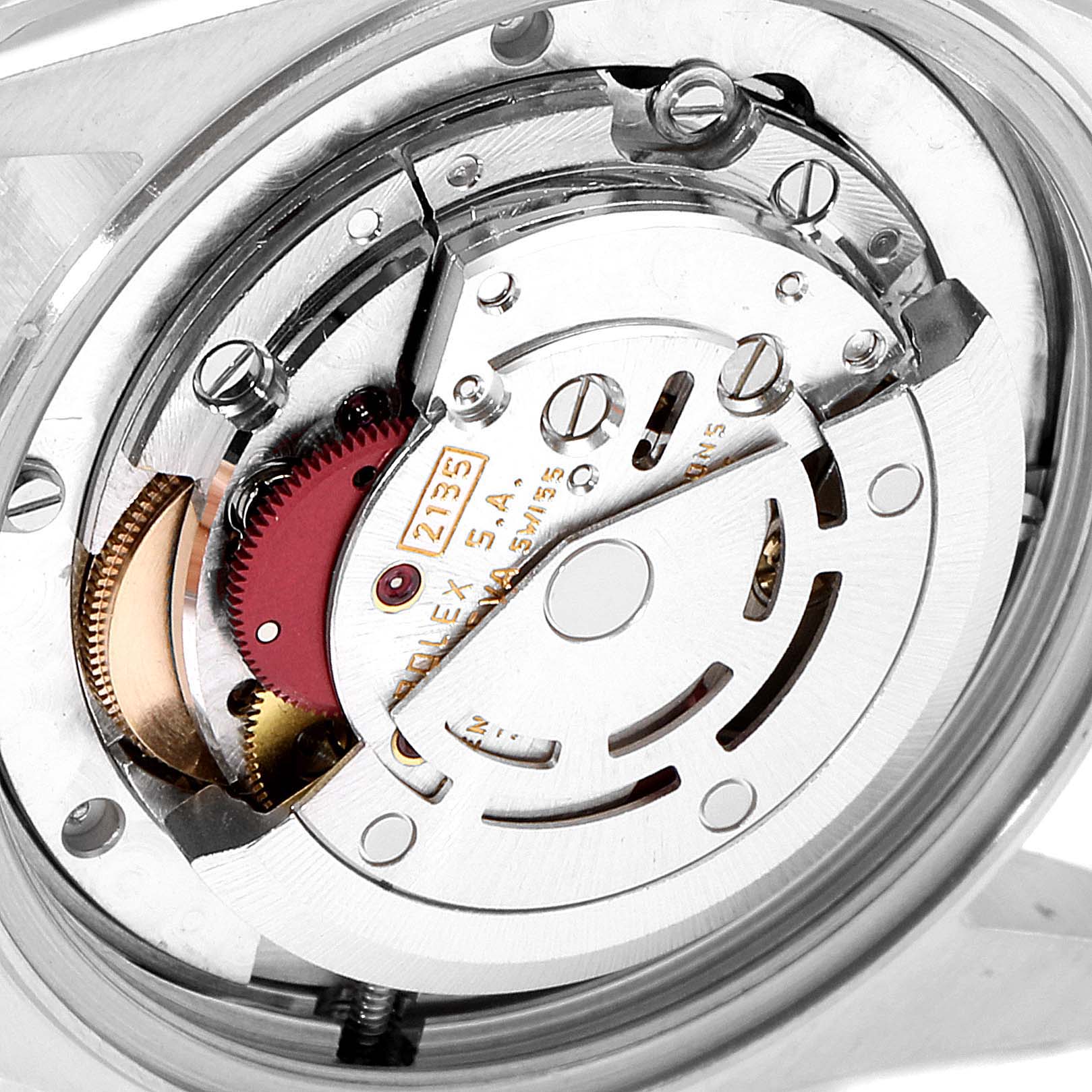 This image shows a close-up view of the internal movement mechanism for the Mid-Size Rolex watch model.