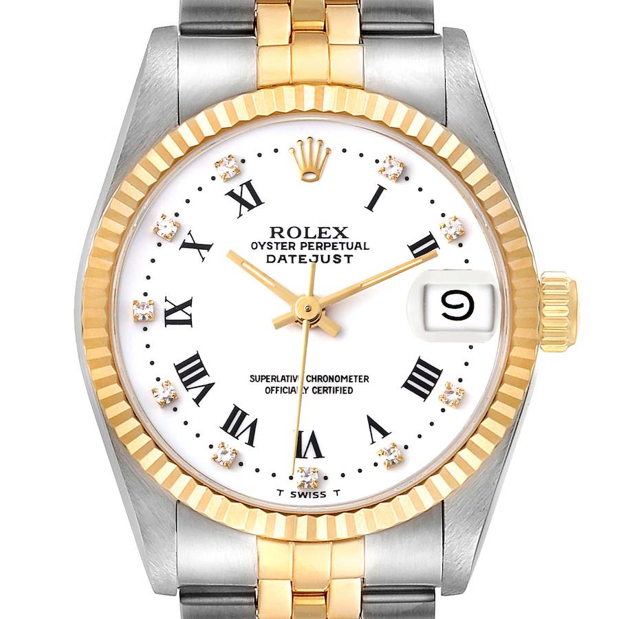 Rolex Datejust Midsize 31mm Steel Yellow Gold White Dial Ladies Watch 68273 SwissWatchExpo