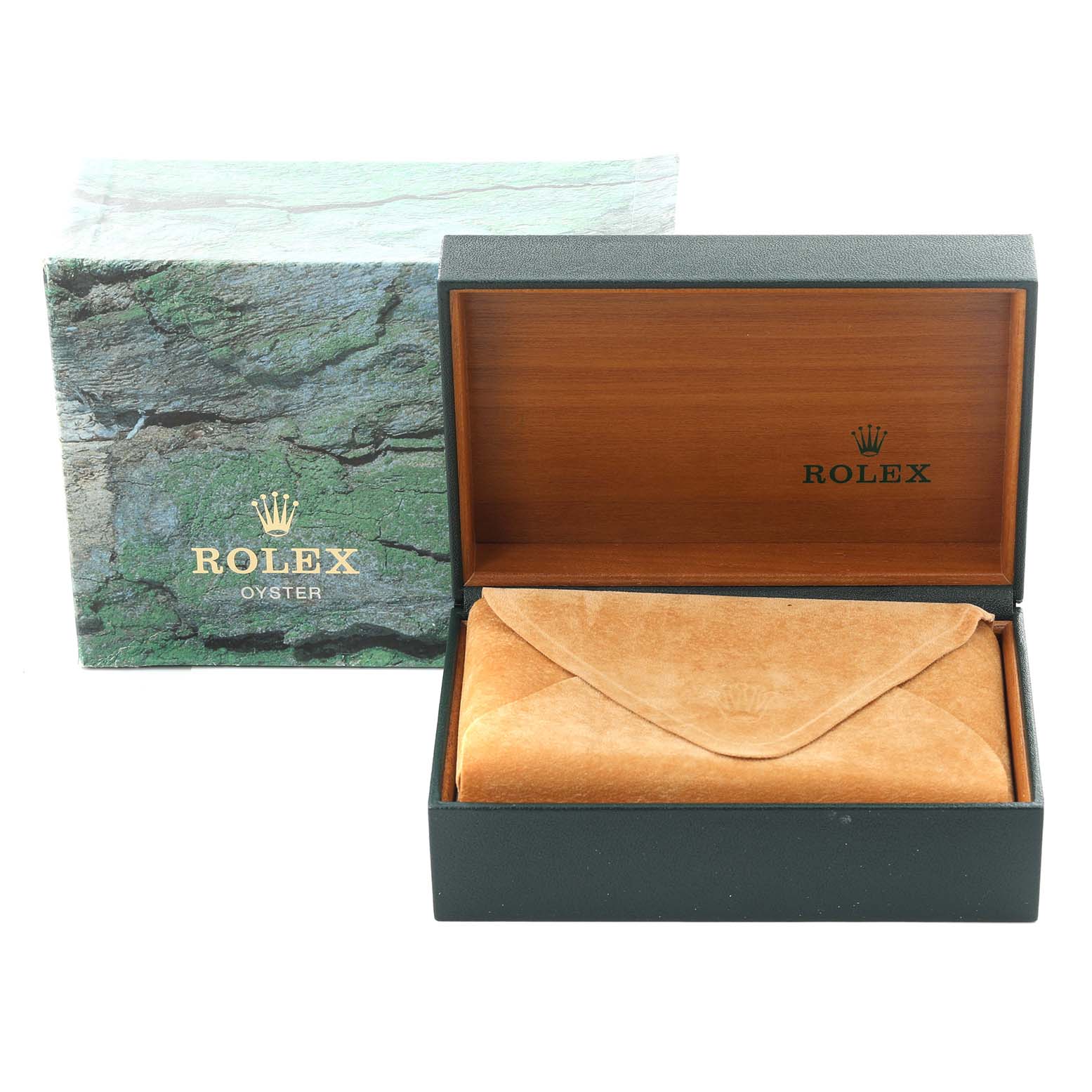 The image shows a Rolex Mid-Size 68274 Women's Stainless Steel Silver Dial 68274 Women's Stainless Steel Silver Dial watch box and pouch viewed from the front, with the outer box partially visible.