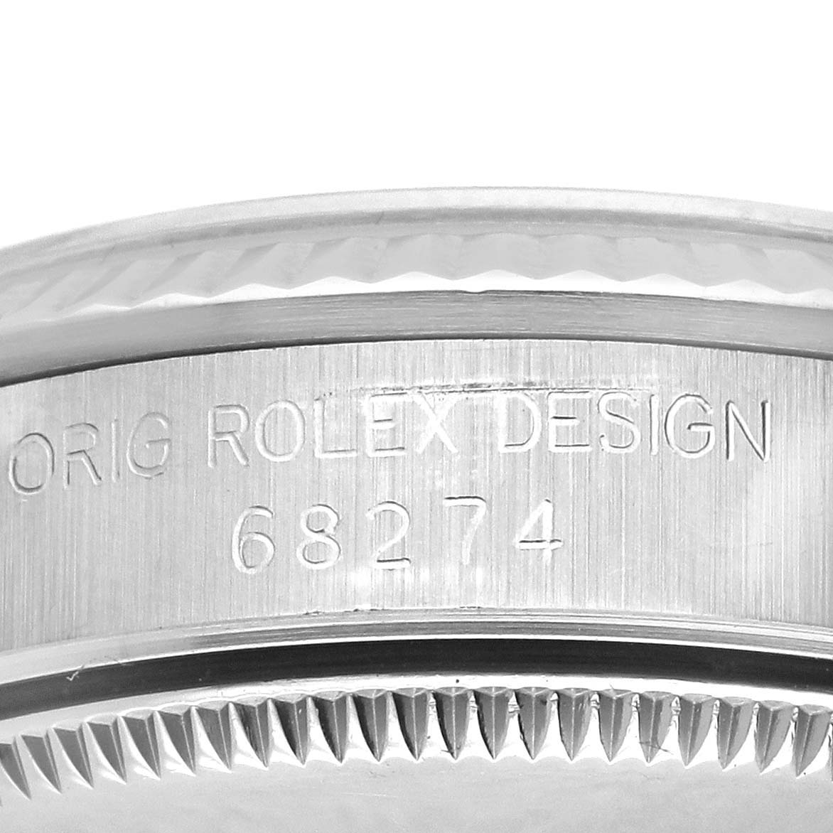 The image shows a close-up of the side of a Mid-Size Rolex watch case with the model number 68274.