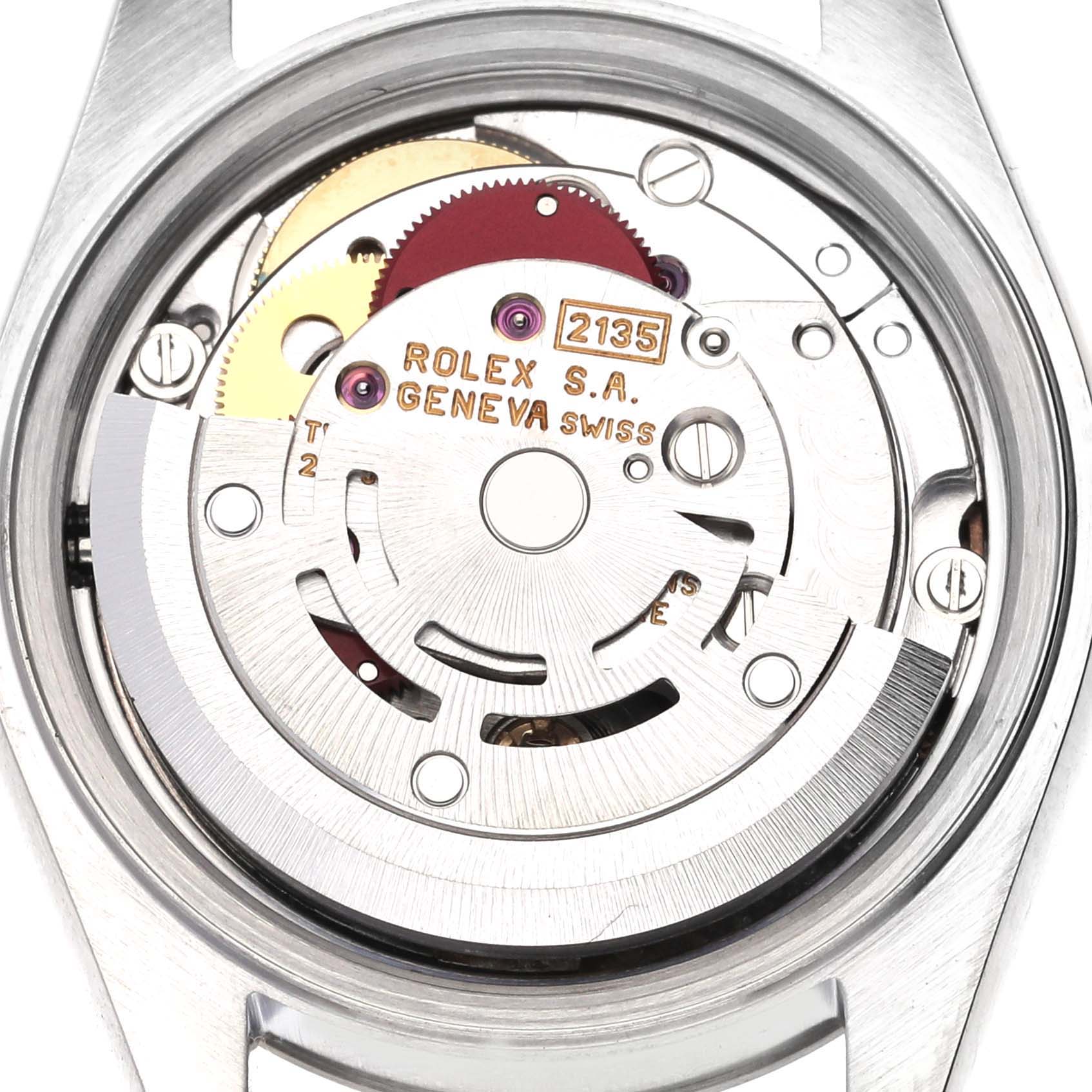 The image shows the movement mechanism of a Rolex Datejust 69174 Women's Stainless Steel Pink Dial 69174 Women's Stainless Steel Pink Dial watch from a top-down angle.