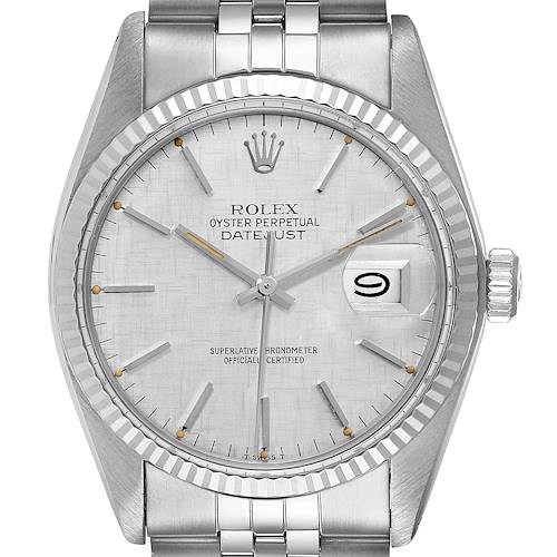 Photo of Rolex Datejust Steel White Gold Silver Linen Dial Vintage Watch 16014