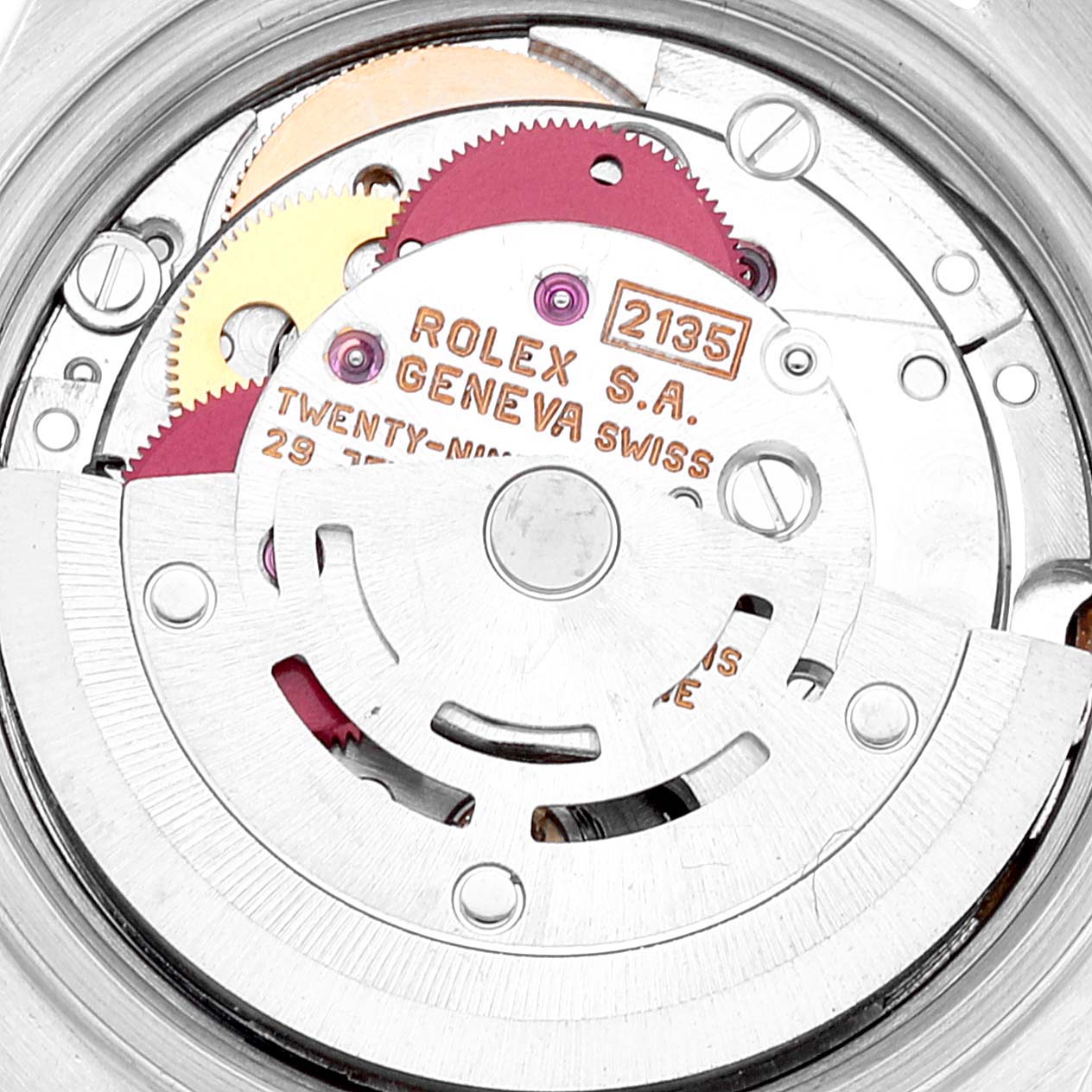 The image shows a close-up view of the internal mechanism and movement of a Rolex Datejust 69173 Women's Steel and Gold (two tone) Champagne Dial 69173 Women's Steel and Gold (two tone) Champagne Dial watch.