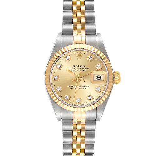 The Rolex Datejust watch is shown from a top-down angle, highlighting its face, bezel, and bracelet.