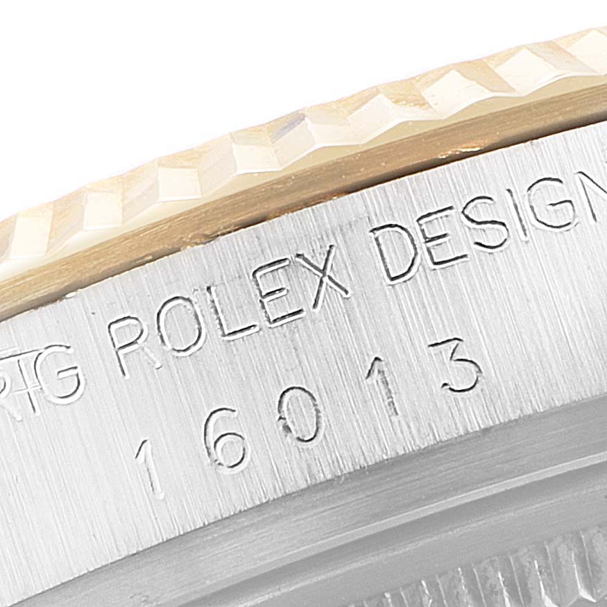 The image shows a close-up of the case side and bezel of the Rolex Vintage Collection 16013 Men's Steel and Gold (two tone) White Dial 16013 Men's Steel and Gold (two tone) White Dial model, with visible model number "16013."