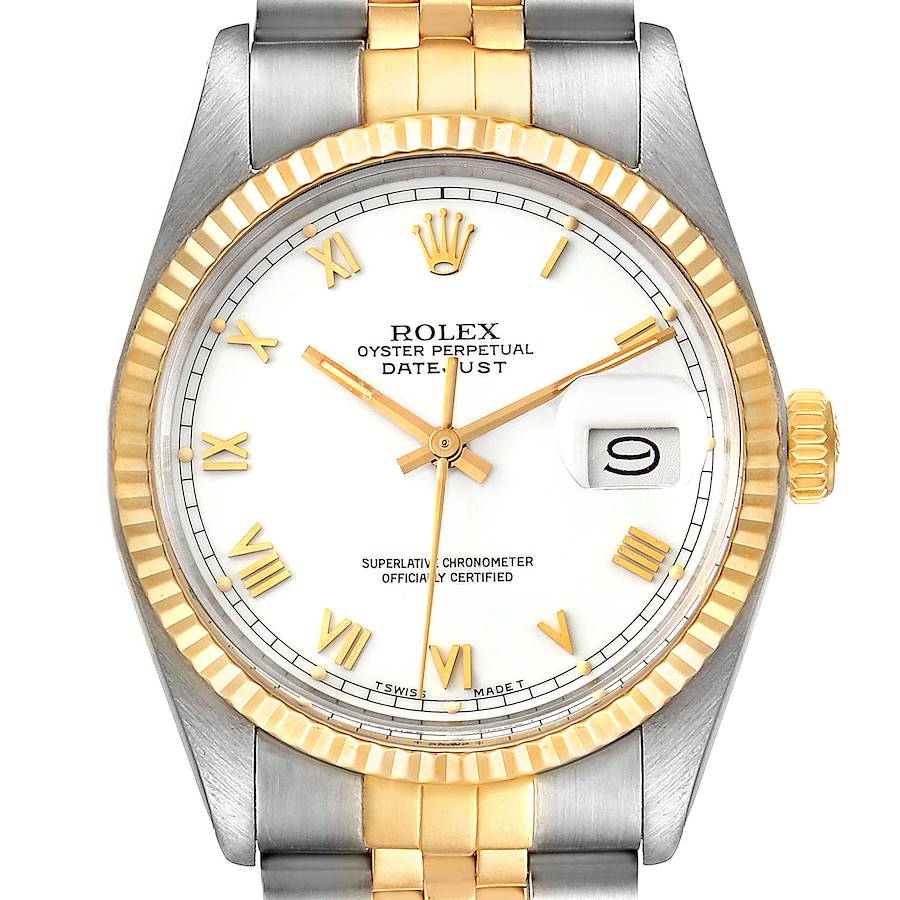 Rolex Datejust Steel Yellow Gold White Dial Vintage Mens Watch 16013 Box Papers SwissWatchExpo