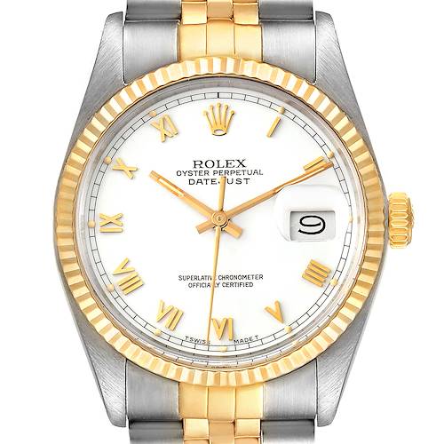 Photo of Rolex Datejust Steel Yellow Gold White Dial Vintage Mens Watch 16013 Box Papers