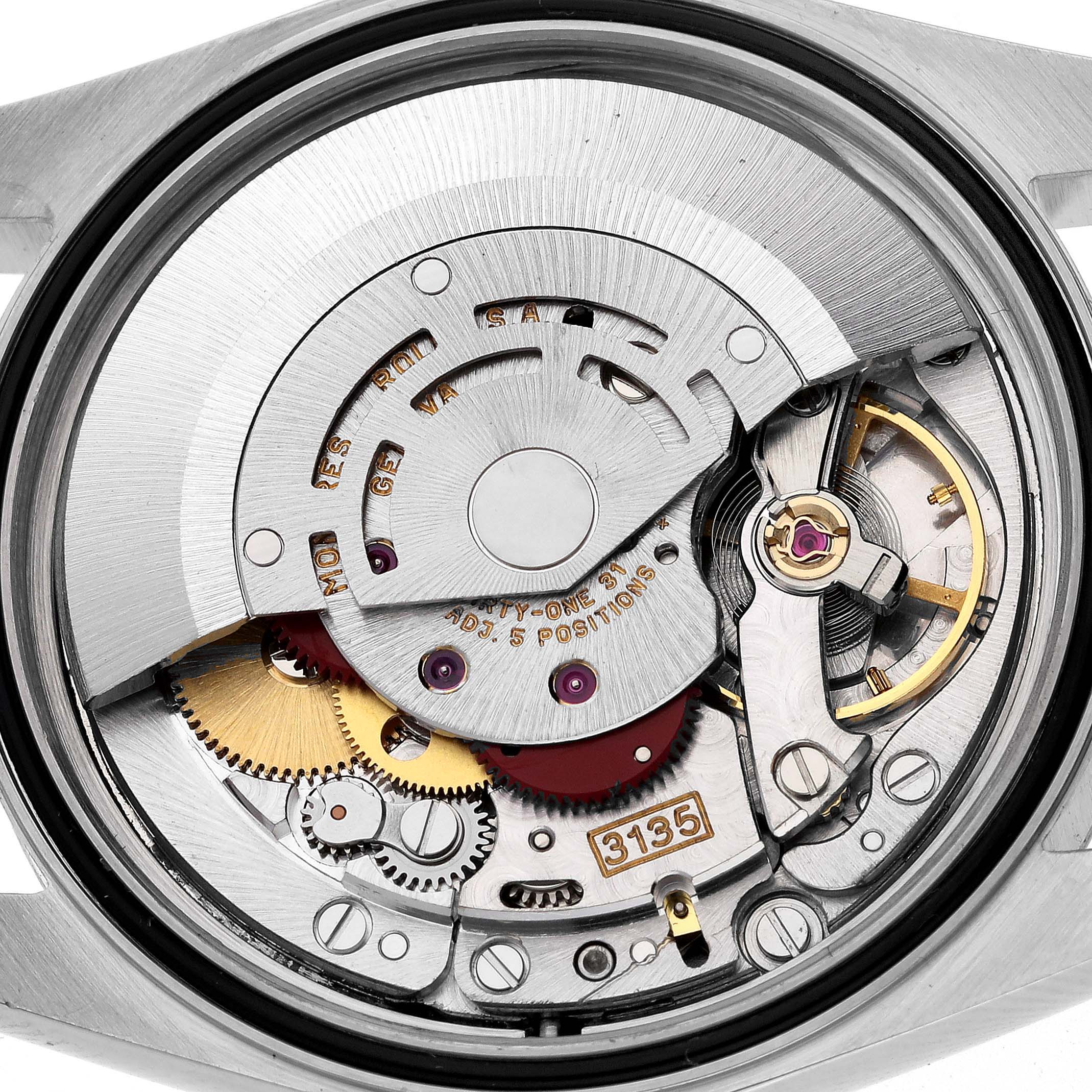 The image shows the internal movement of a Rolex Datejust 16233 Men's Steel and Gold (two tone) White Dial 16233 Men's Steel and Gold (two tone) White Dial watch from a top-down angle.